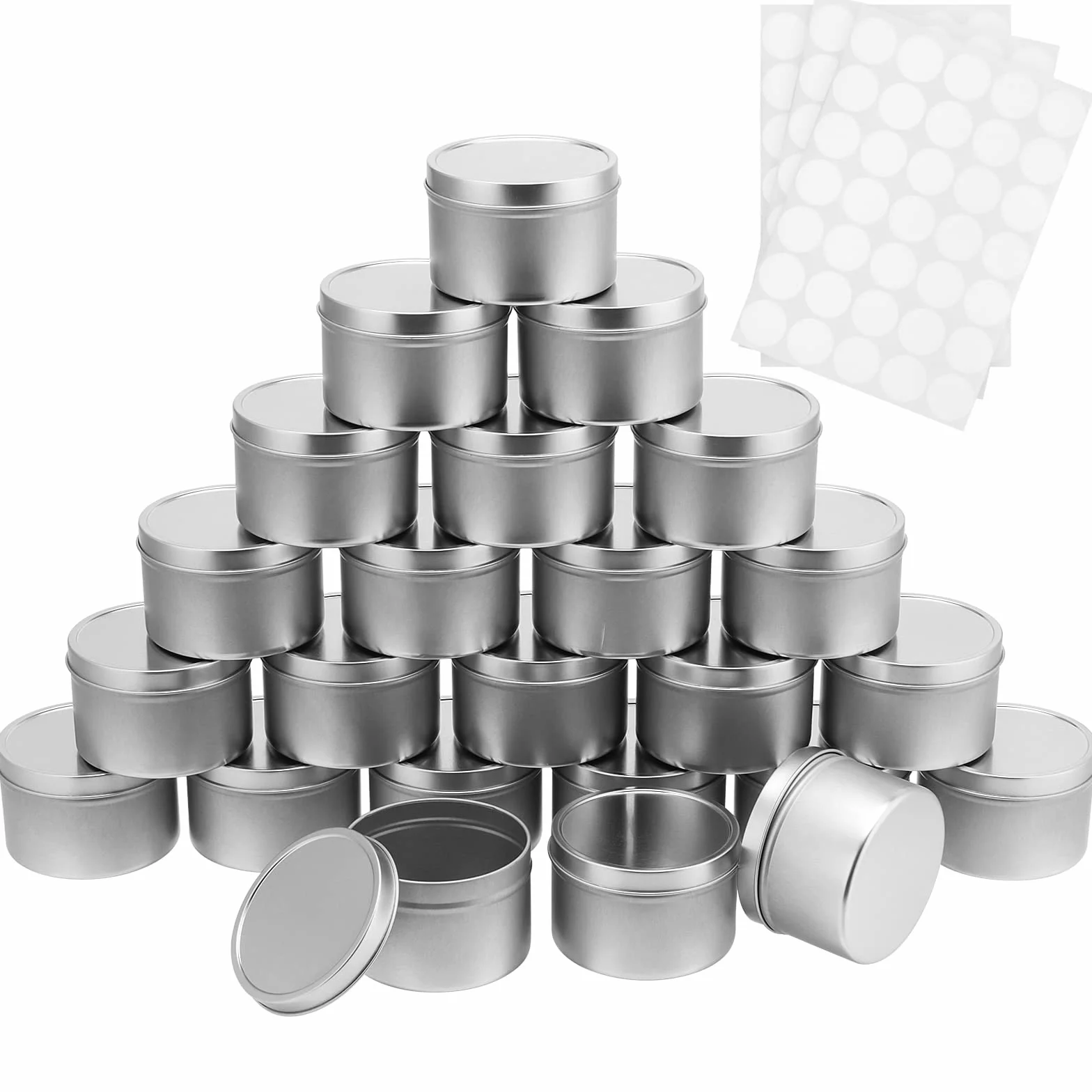 HAKZEON 24 barattoli di latta per candele da 226,8 g con coperchio, in metallo, per la realizzazione di candele fai da te, progetti artistici e artigianali
