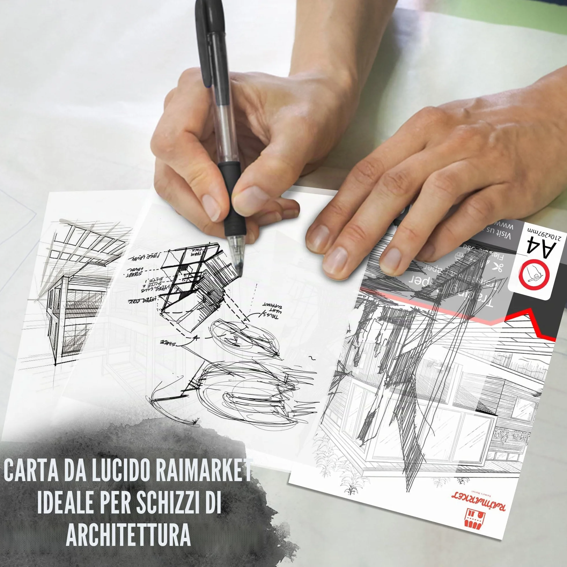 RAIMARKET Carta da Ricalco Premium - Fogli Trasparenti per Disegni Tecnici, Schizzi e Progetti Architettonici