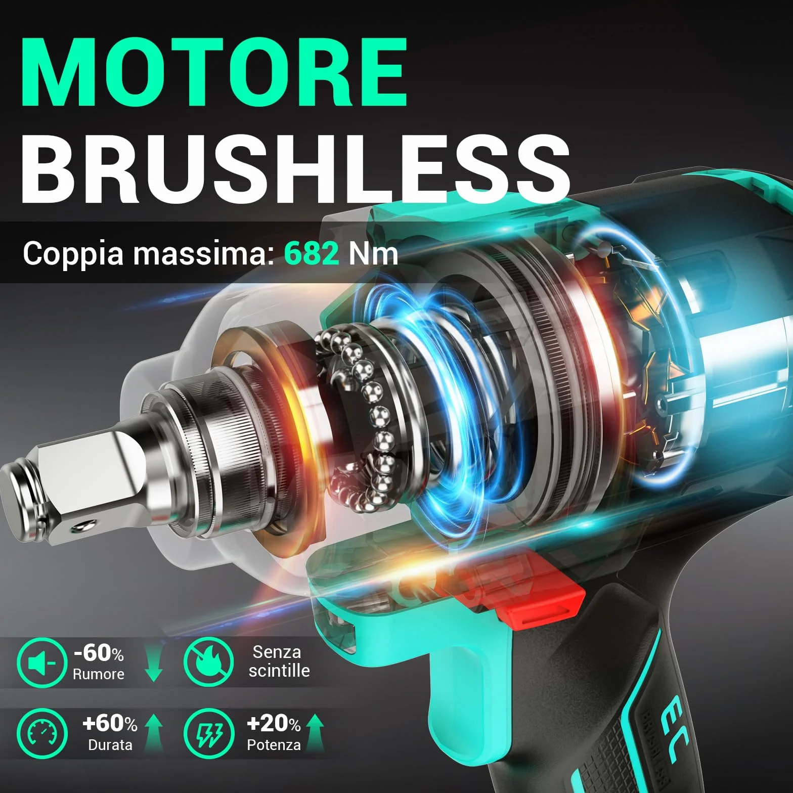 DCA Avvitatore a Impulsi Brushless 20V 682Nm 13mm 4000mAh 2 Batterie ADPB520