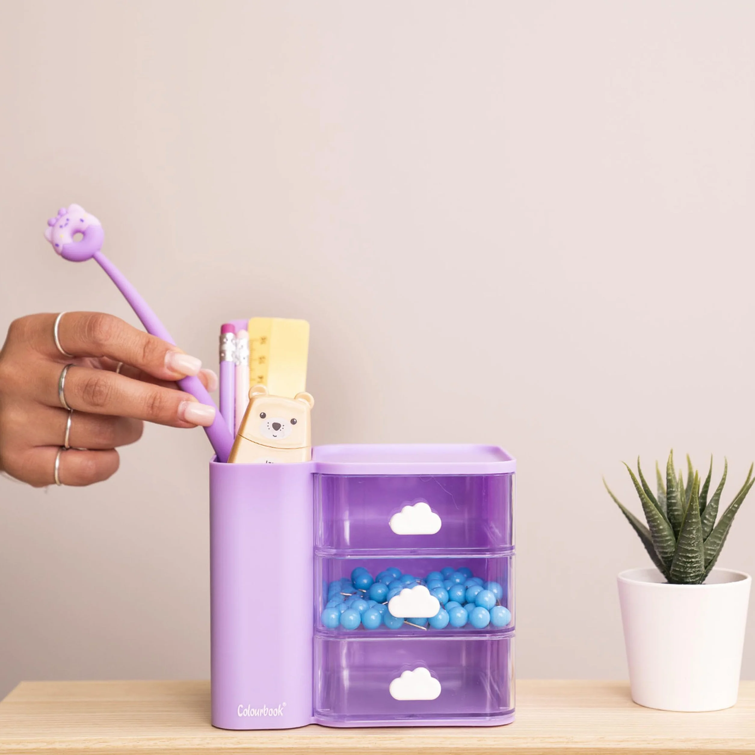 Colourbook Cubby - Organizer Scrivania 3 Cassetti, Mini Cassettiera Portaoggetti, Porta Minuteria (Lavanda)
