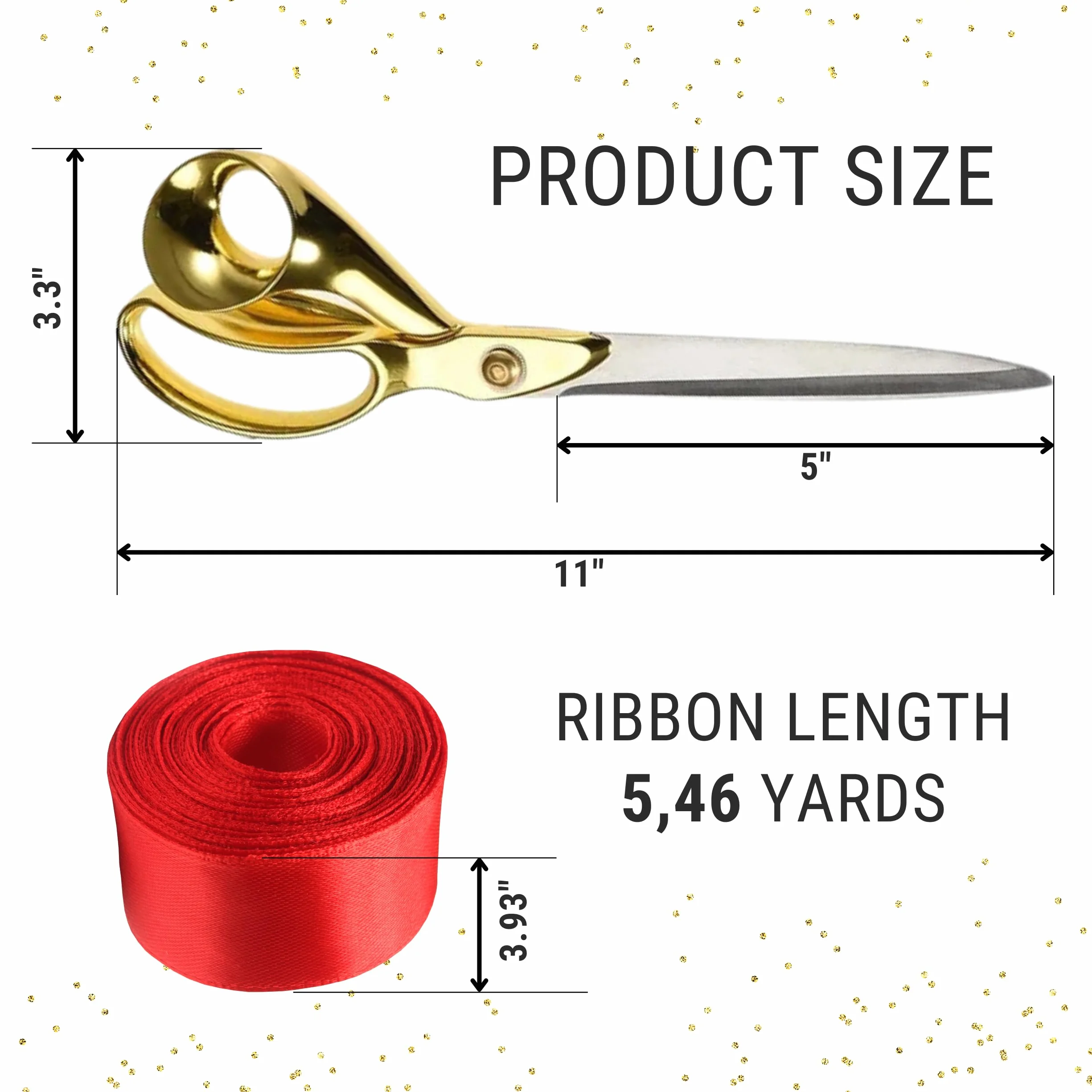 Kit per cerimonia di taglio del nastro – Forbici per inaugurazioni d'oro da 27,9 cm e nastro di raso rosso per eventi speciali, inaugurazioni e inaugurazioni