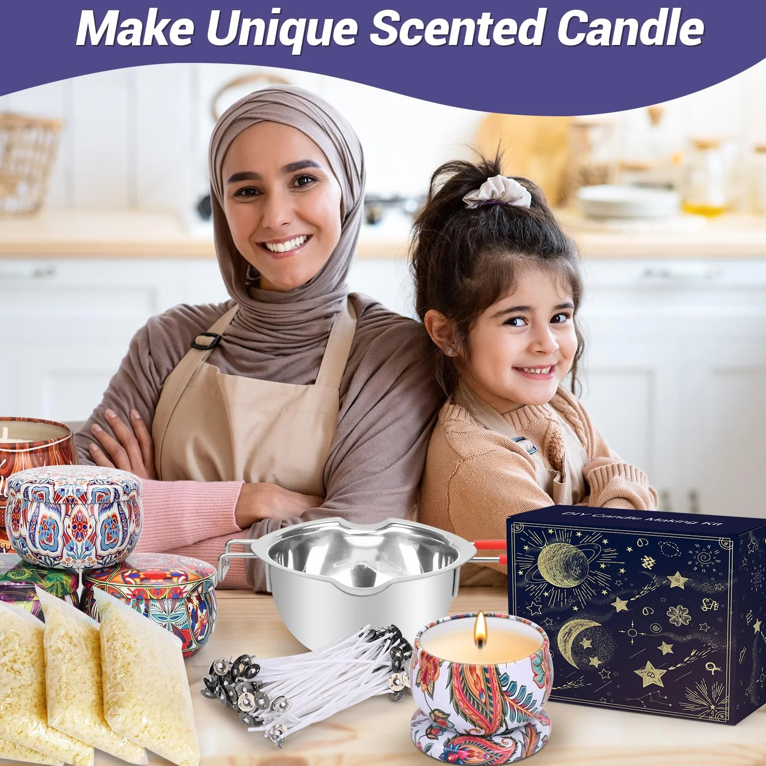 IGUGI Set di candele fai da te, set di candele profumate fai da te, 10 barattoli per candele, set di accessori per la produzione di candele fai da te