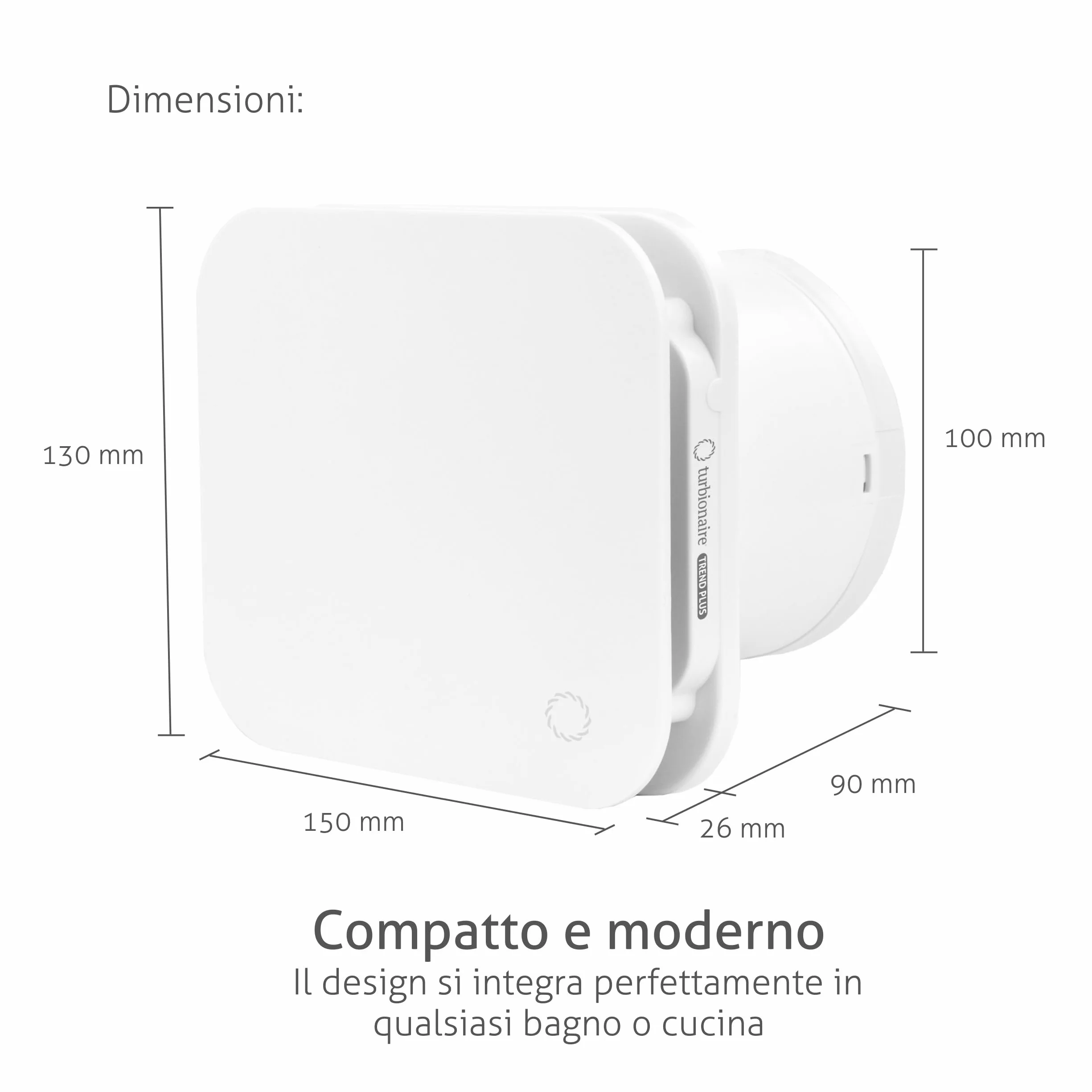 Turbionaire Trend Plus 100 WM Aspiratore per Bagno 100mm 22dB 5.7W Telecomando Valvola di Non Ritorno Timer