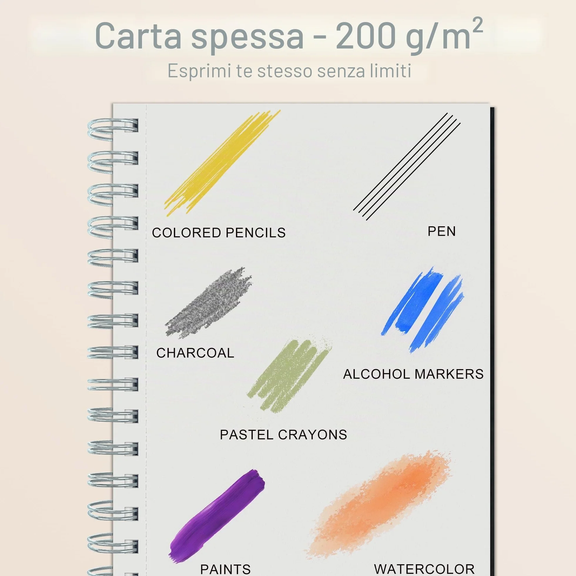 DagouColor Spiral Quaderno da Disegno Sketchbook, 60 Fogli (120 Pagine), A5 Carta di Disegno Senza Acido, 200GSM Sketch Pad, Per Artisti Principianti Adulti, Pittura, Mezzi Misti