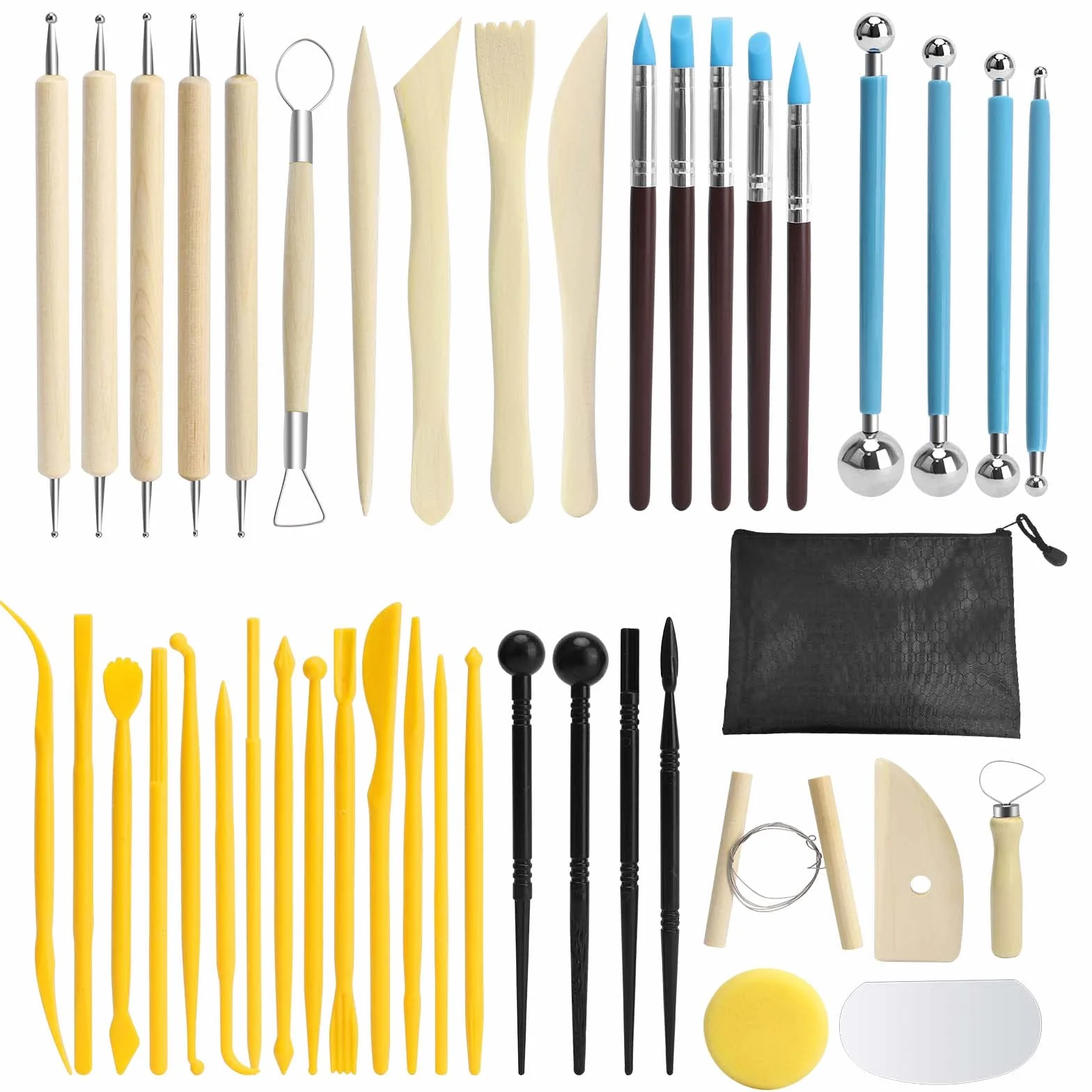 Attrezzi Ceramica, 42 Pezzi Kit Argilla Da Modellare,Attrezzi Scultura,Ceramiche Di Attrezzi Sculpting Tool Con Borsa Per La Conservazione Per l'Argilla, La Scultura e l'Artigianato