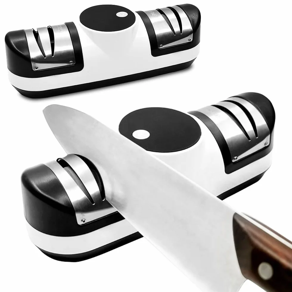Affilacoltelli Elettrico, 5 in 1 Mola Affilacoltelli Elettrico Professionale, Affilatrice Coltelli Elettrica 3 Impostazioni di Velocità, Adatto per Coltelli a Doppio Taglio e Seghettati