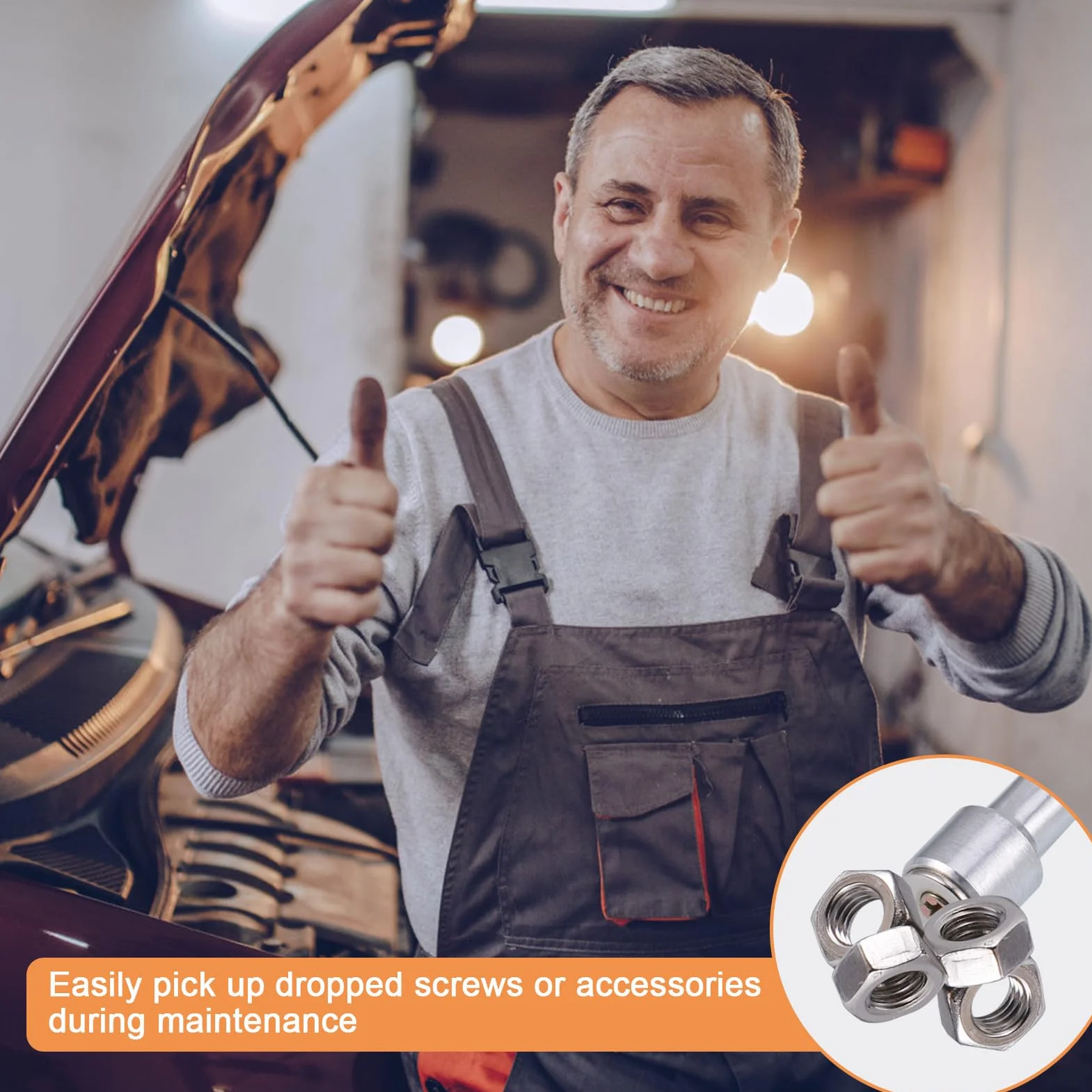 Rinforzati 60CM Calamita Telescopica Sollevatore, Calamita Flessibile con Maniglia Antiscivolo, Pinza Telescopica, Strumento Magnetico Portatile Pick Up, Forte Magnetico, Utensili Meccanici per Uomini