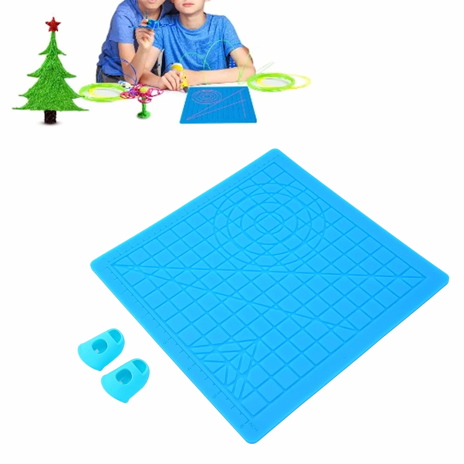 Tappetino per Design 3D, Tappetino per Penna per Stampa 3D in Silicone con Tappi per le Dita, Tappetino per Modelli di Base in Silicone Flessibile 3D, Disegni a Più Forme per Penne per Stampa 3D, Rega