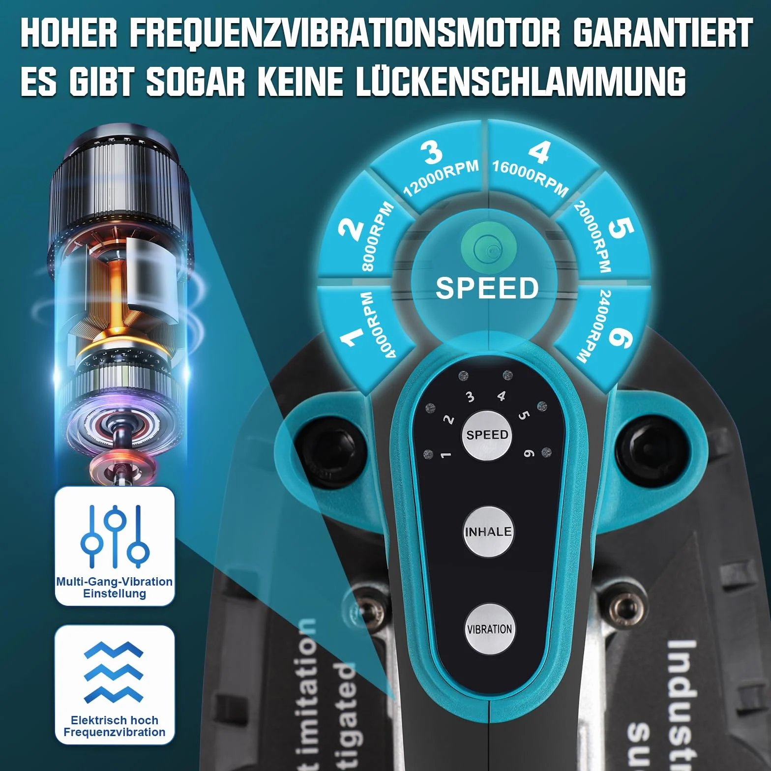 Vibratore per piastrelle, 12000 VPM, macchina per piastrelle, 30 – 225 mm, 250 kg, aggiornamento ventosa, 6 velocità, dispositivo di vibrazione per pavimenti regolabili (2 batterie da 2,5 Ah