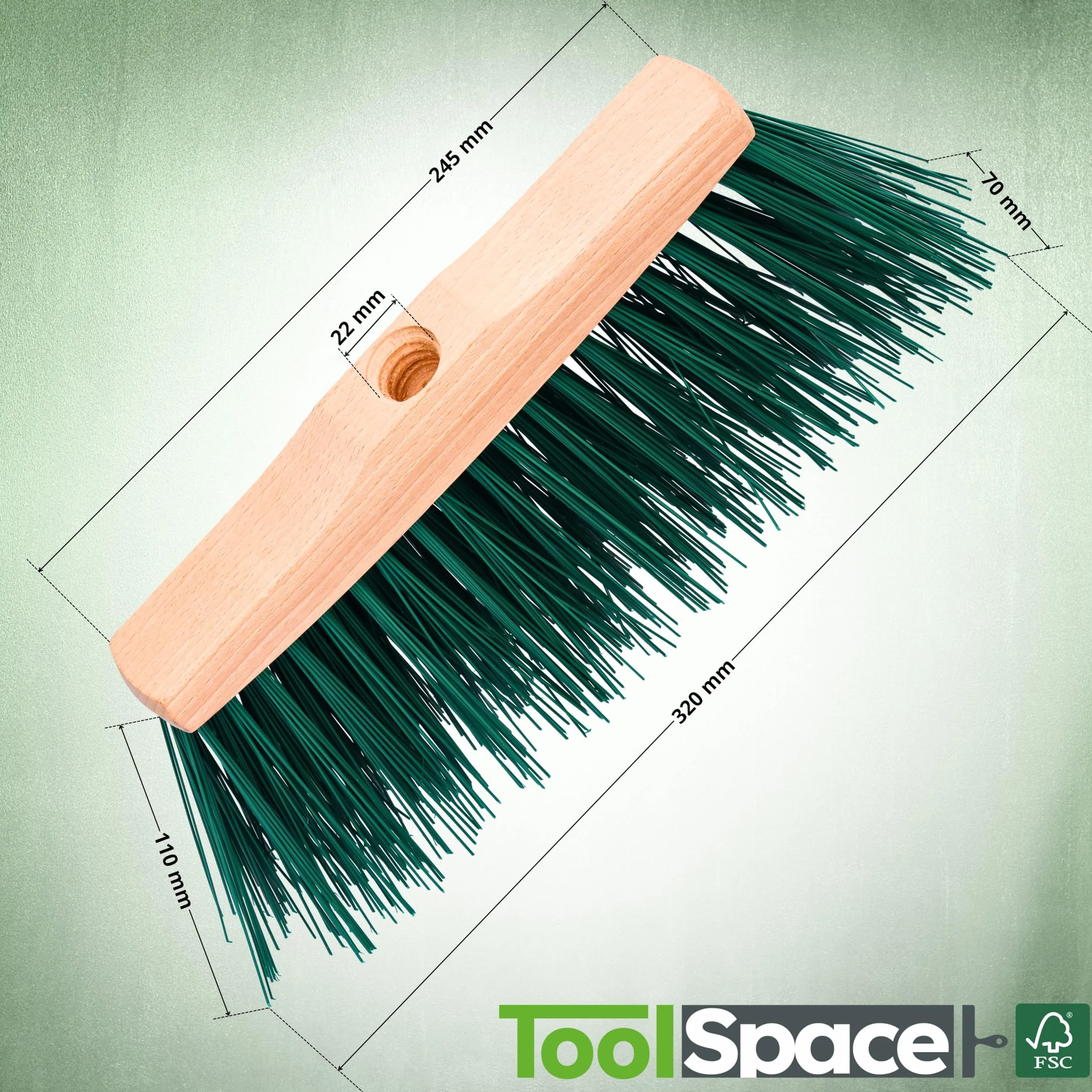 ToolSpace Scopa per Esterni e Interni 24 cm per Lavori Pesanti Spazzolone da Giardino Strada con Setole Dure e Lunghe in Plastica Senza Manico Supporto Legno per Cortile Garage Terrazzo