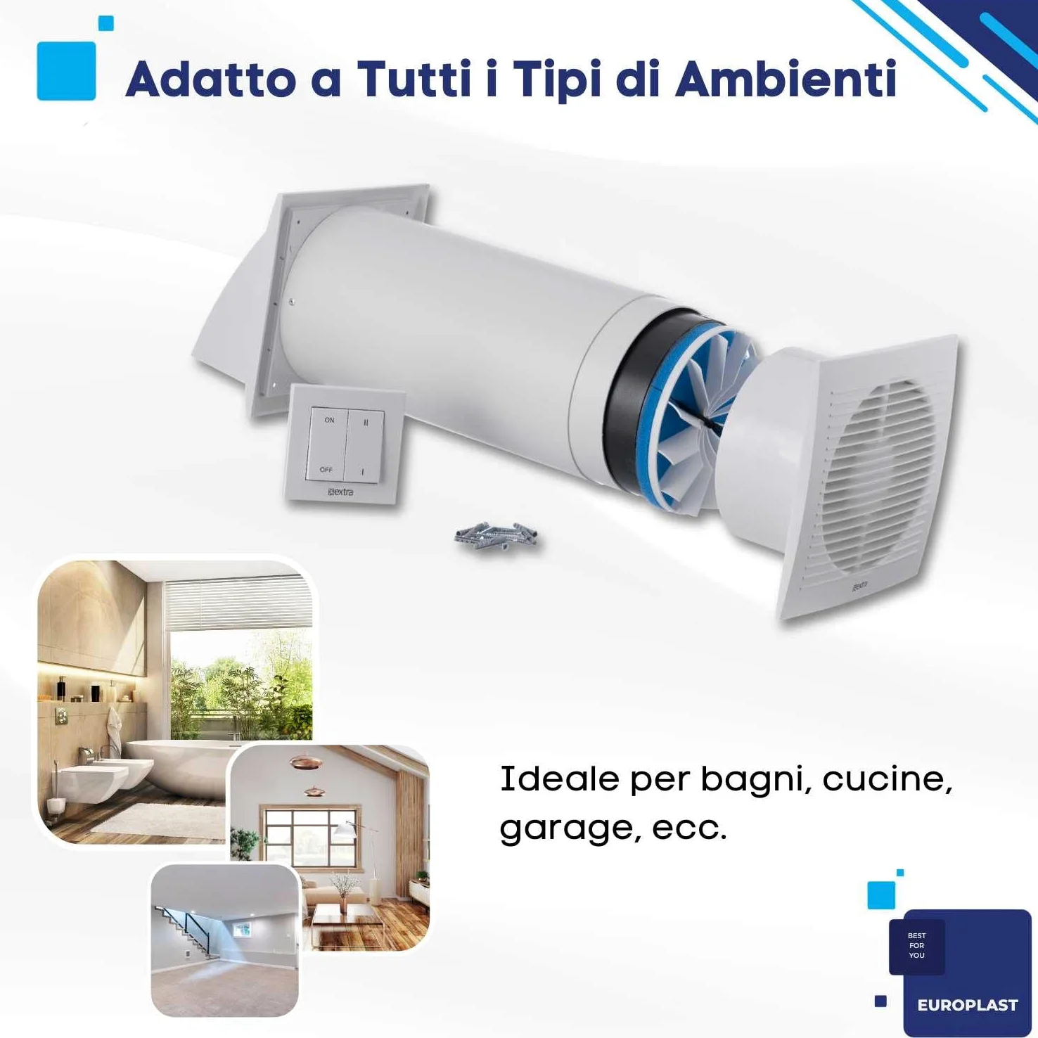 EUROPLAST Ø 150mm Ventilazione Monostanza con Recupero di Calore - Unità di VMC Decentralizzata a Flusso Alternato - Ventilazione Meccanica Controllata