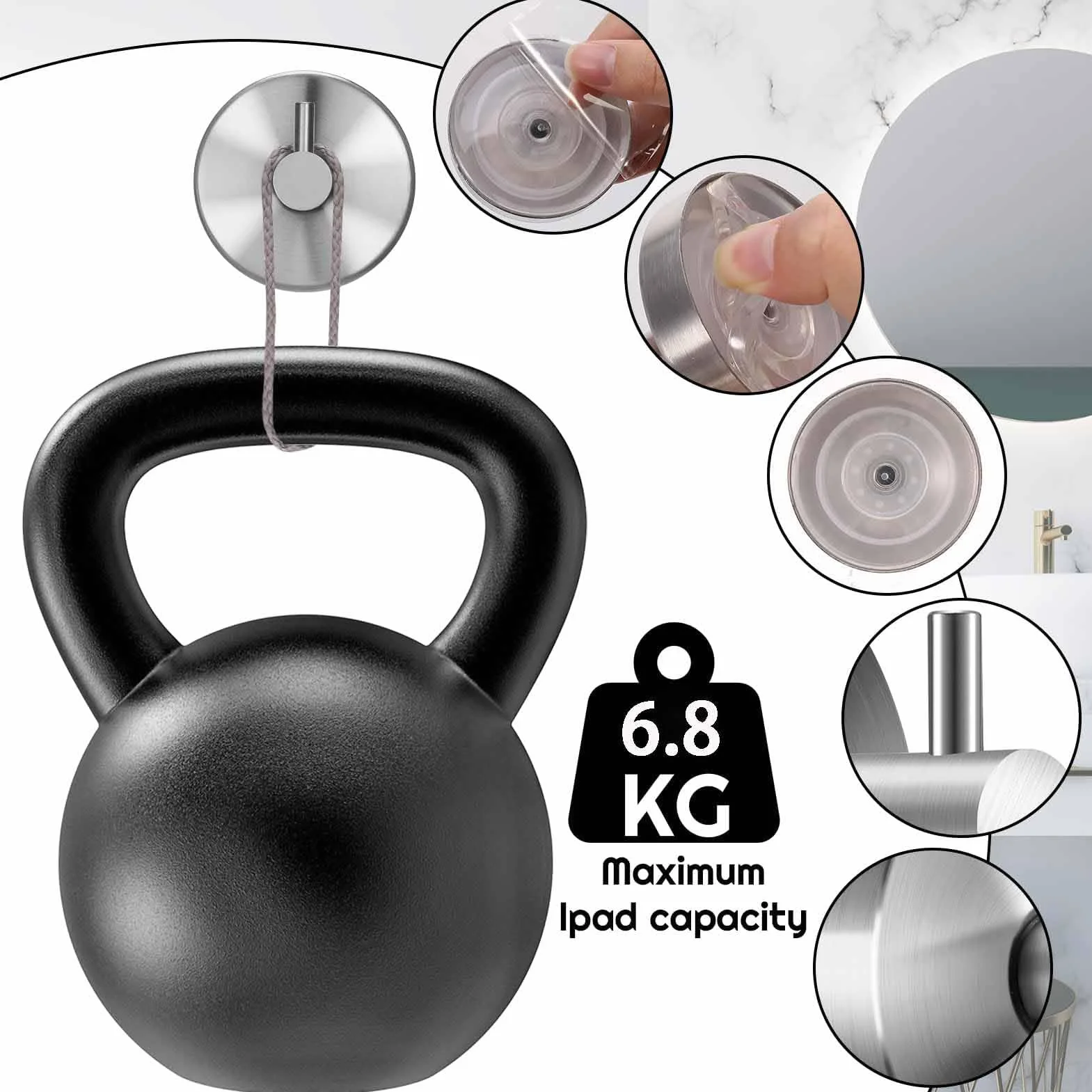 Ganci a ventosa portasciugamani acciaio inox extra forte 6,8 kg gancio parete bagno cucina