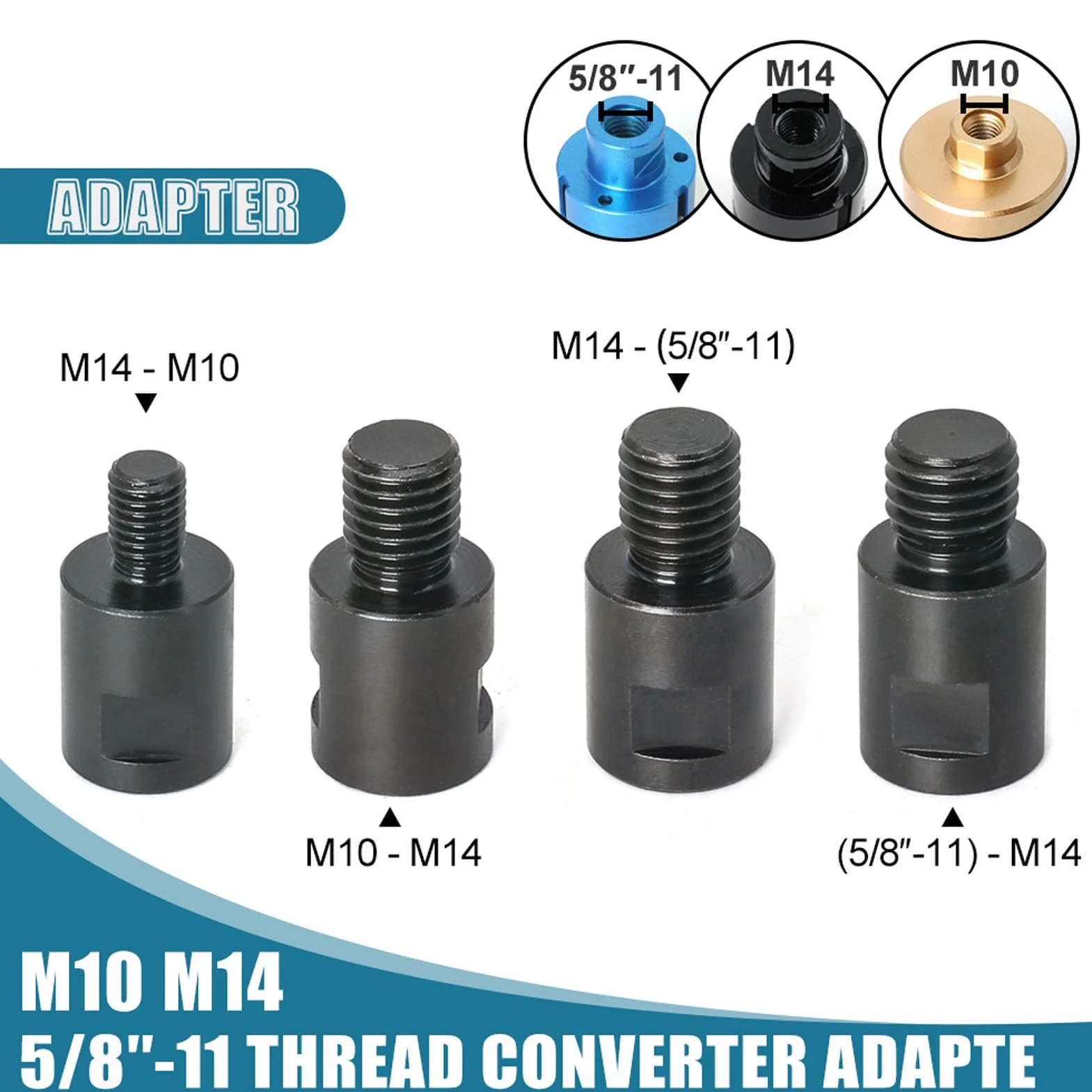 Adattatore Convertitore per Smerigliatrice Angolare M10-M14 Acciaio Crv 2 Pezzi