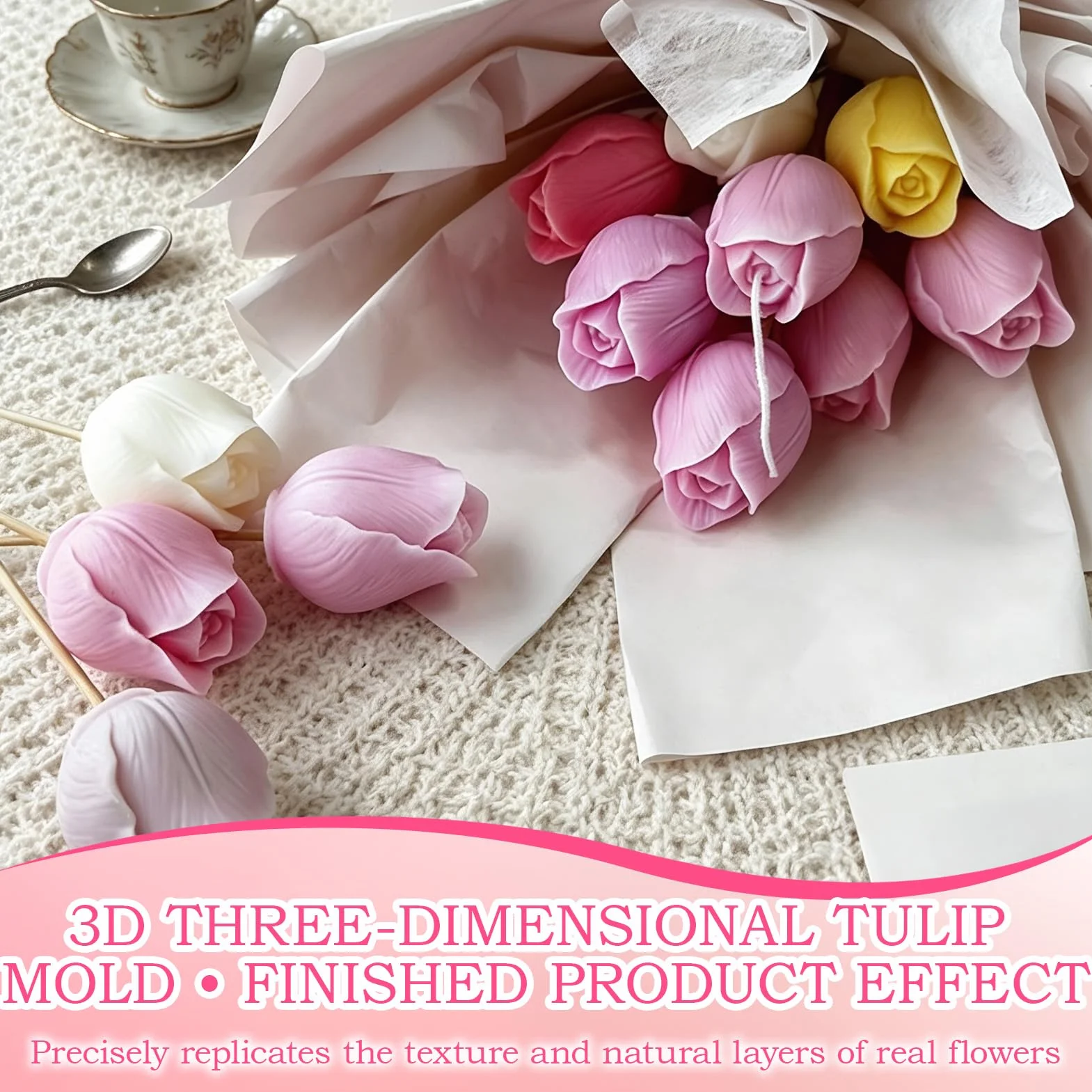 4 Pezzi 3D in Stampi Cera Tulipano, Stampo Tulipano per Candele, Stampi in Silicone a Forma di tulipano, per Realizzare Candele e Sapone, Regalo di Festa, Decorazioni per la Casa