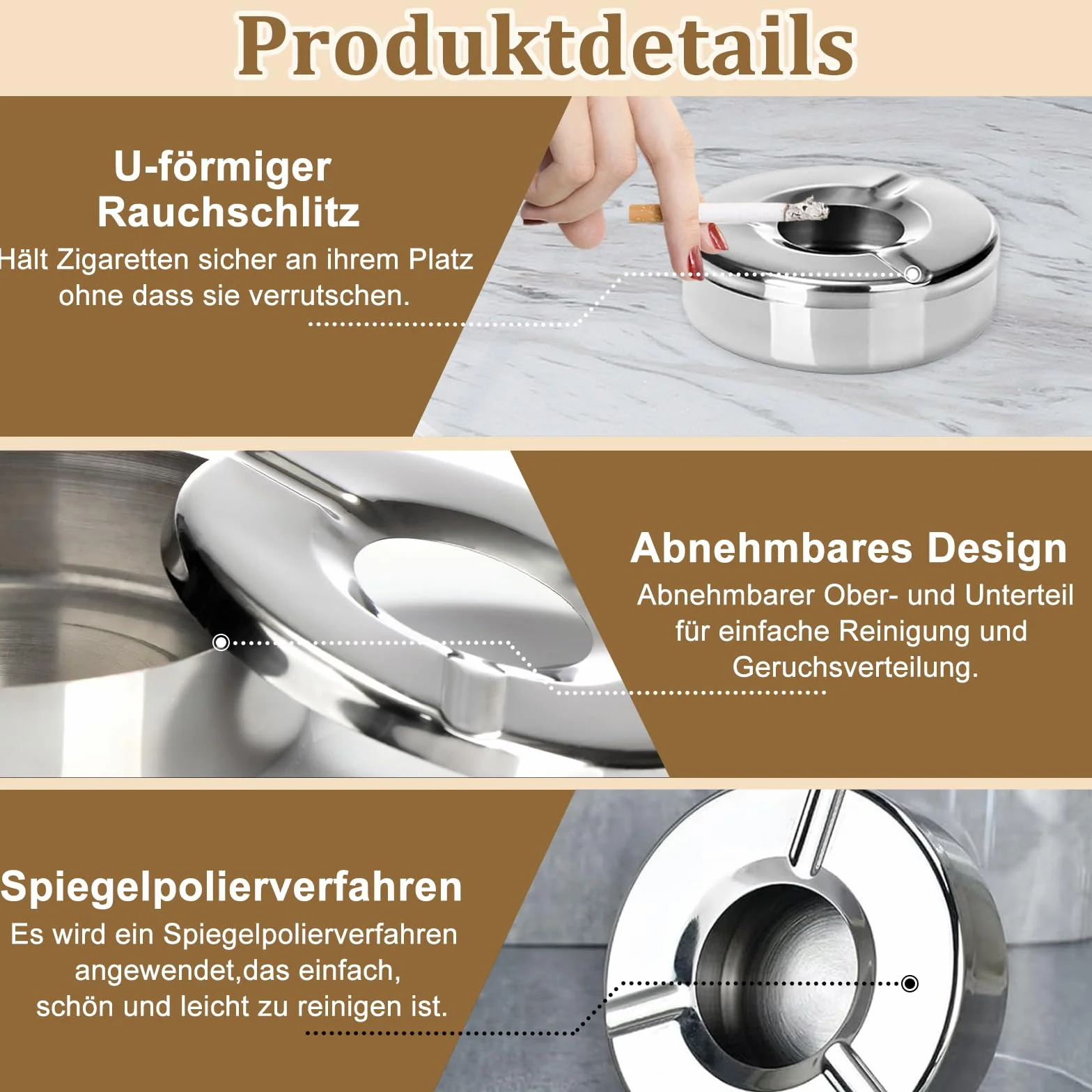 Posacenere in acciaio inox 12 cm con coperchio antivento 6 pezzi
