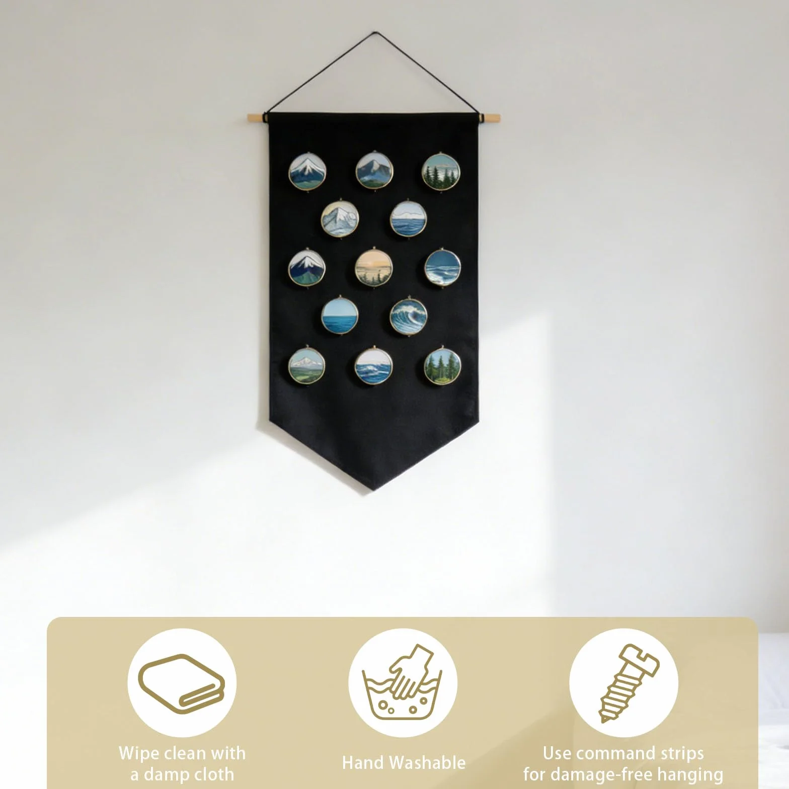 Winmany Espositore da parete per spille e gioielli in tela smaltato, organizer collezione (nero)