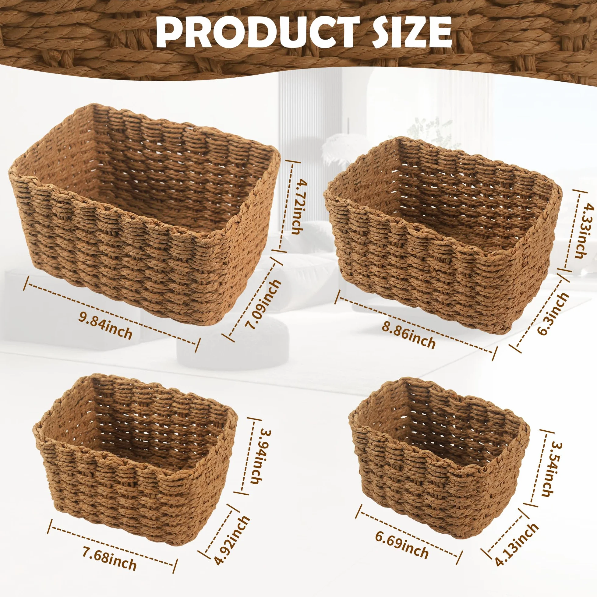Cestini Portaoggetti in Vimini Naturale Set di 4 per Bagno Armadio Cucina