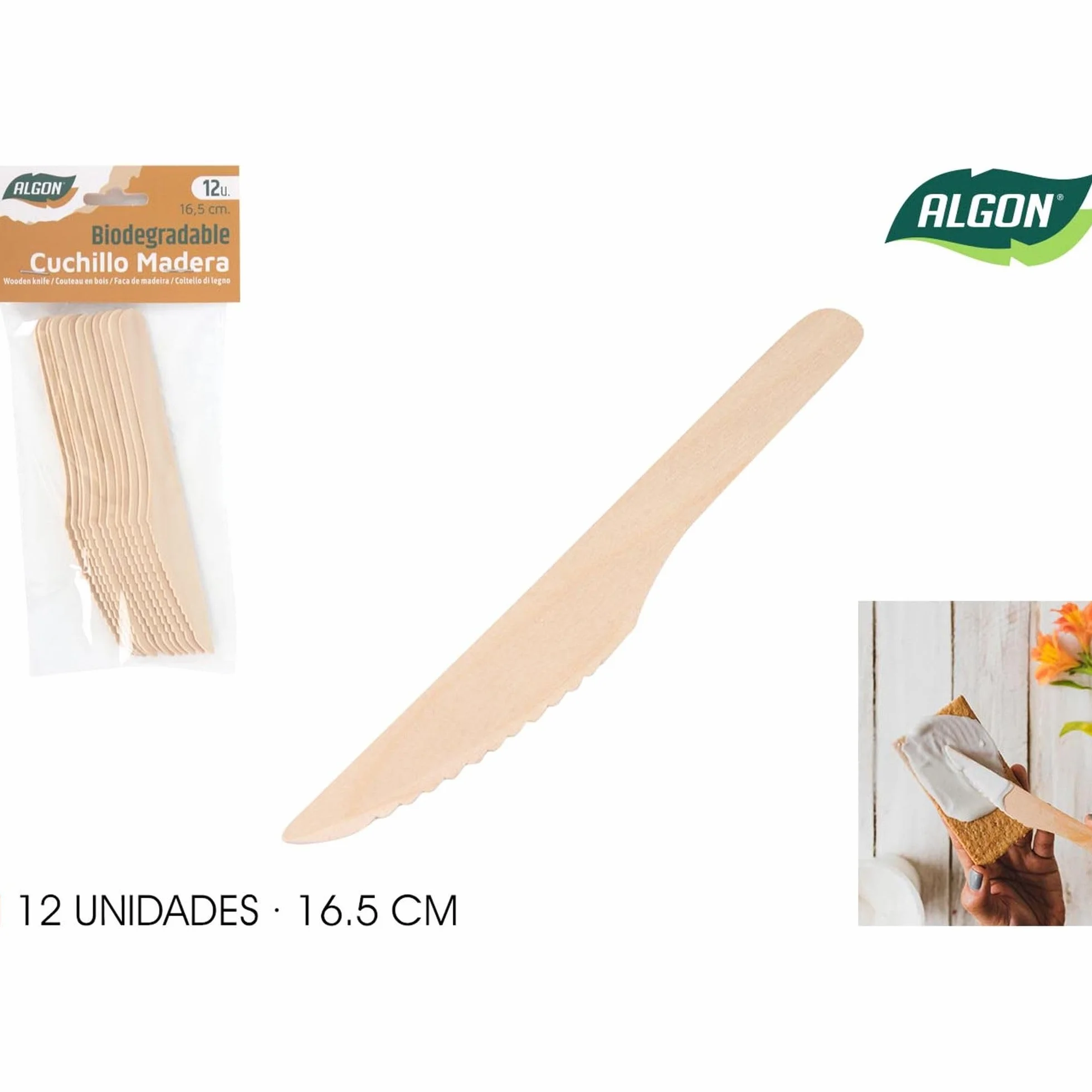 Algon 1000 coltelli usa e getta in legno biodegradabili 16,5 cm alternativa ecologica plastica