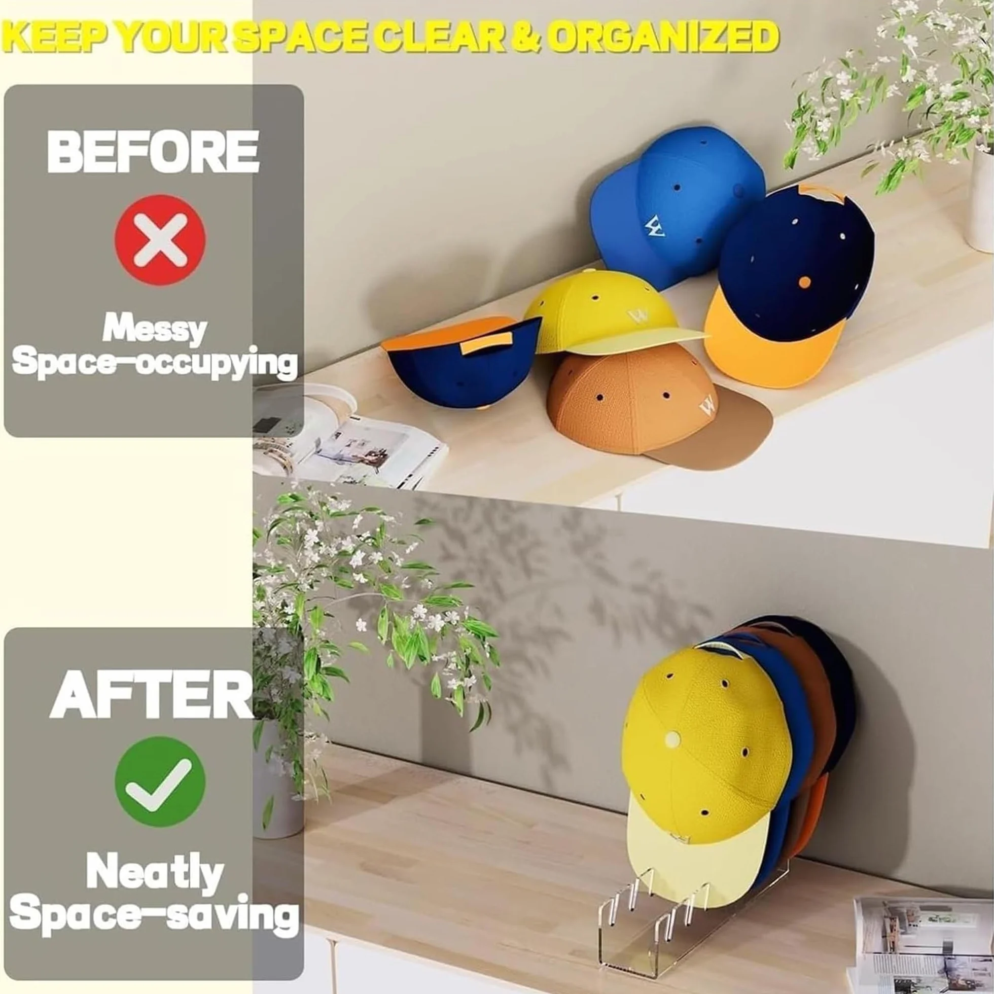 Supporto per Cappelli da Baseball - Organizzatore per 7 Cappelli - Non Installare - per Camera da Letto