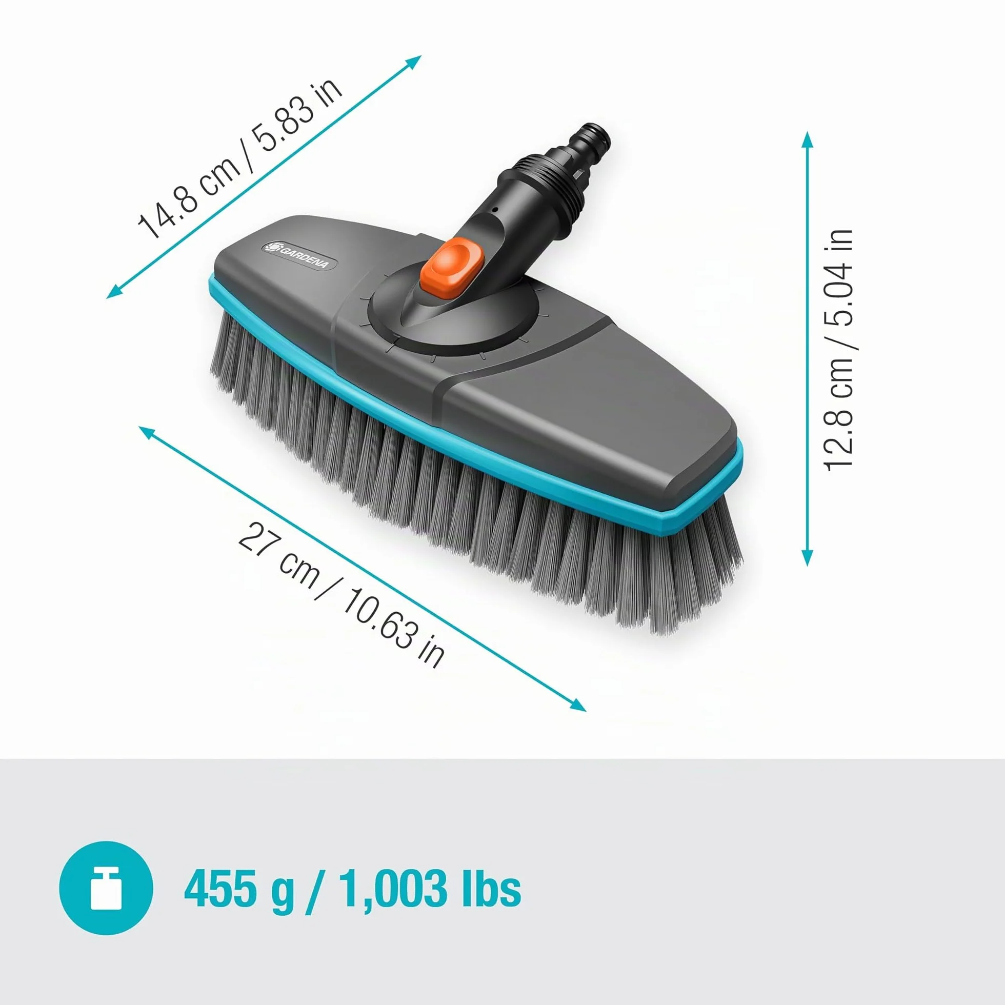 Gardena Idrospazzola Cleansystem soft: spazzola per la pulizia di superfici delicate, setole morbide, orientabile, da collegare al manico Cleansystem, ideale per superfici più grandi (18810-20)