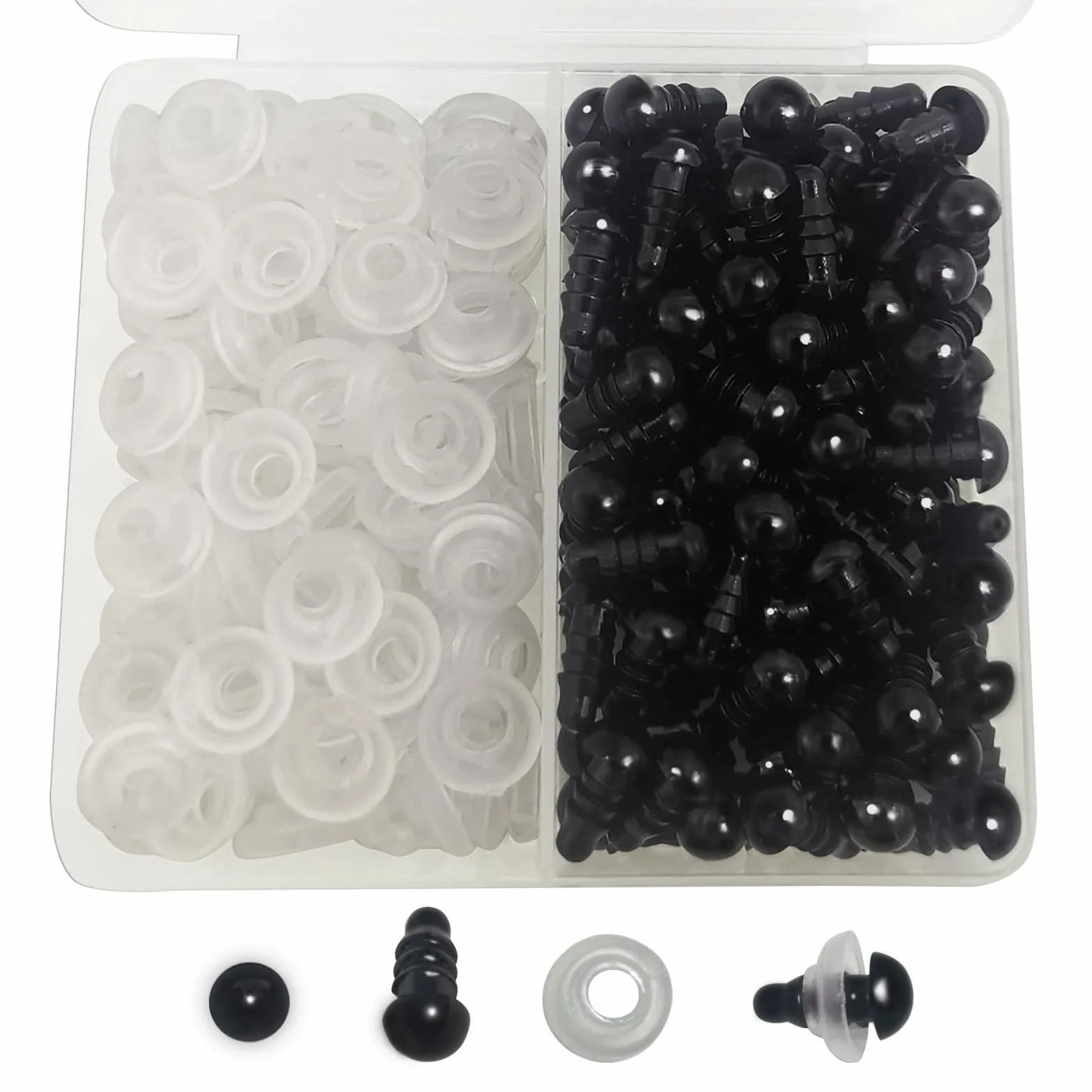 100PCS Occhi di Sicurezza con Rondelle 6mm Occhi Giocattolo in Plastica Nera per Creazione Bambole Fai-da-Te