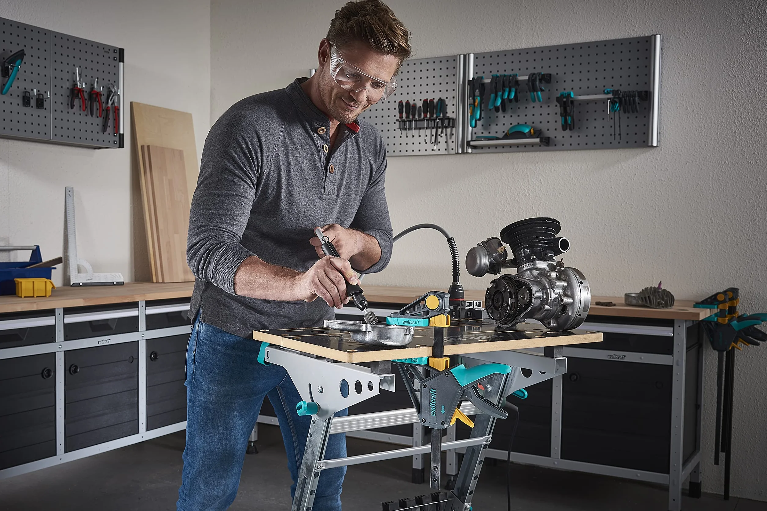 wolfcraft Morsetto a una mano PRO L, 450 mm I 3032000 I Per un lavoro controllato e confortevole - ideale per la lavorazione del legno e la costruzione di mobili