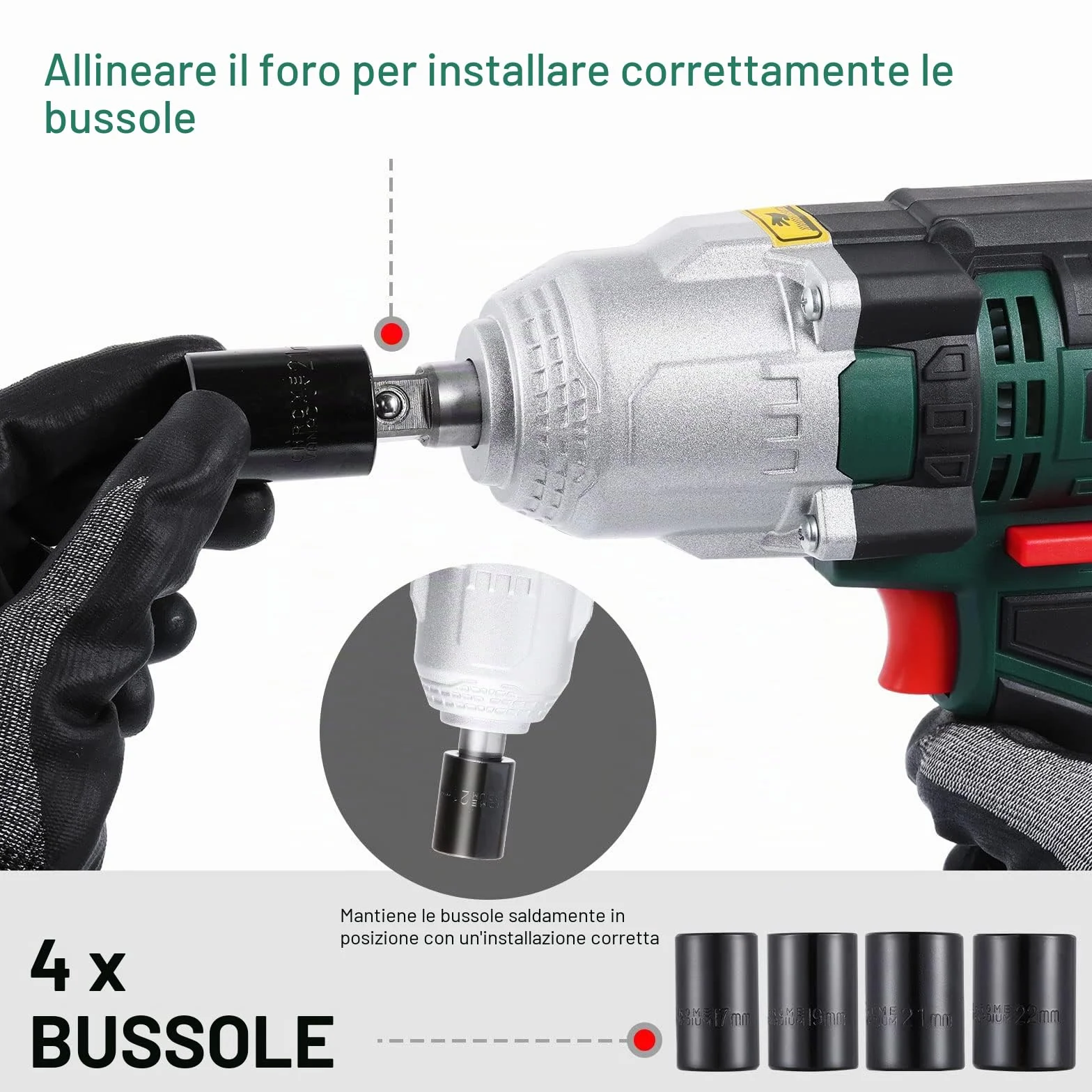 POSENPRO Avvitatore a impulsi 550 W 500 N.m 4 prese 17-22 mm