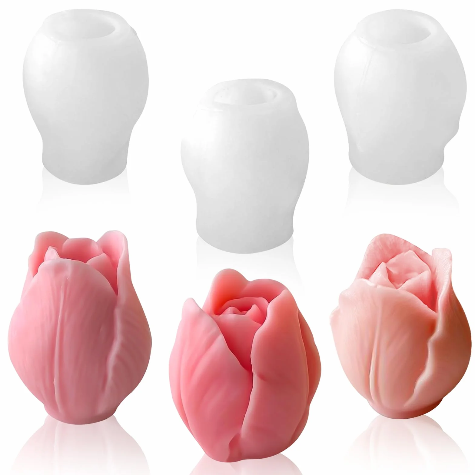 Stampo per Candele in Silicone a Forma di Tulipano, 3 Pezzi Stampi 3D in Silicone per Candele Fiori, Stampi Candele a Forma di Tulipani per Realizzare Candele fai da te in Resina Saponi Gesso