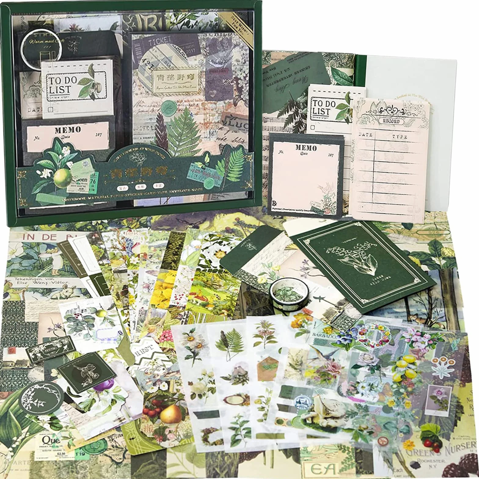 Irayin Set di Accessori per Scrapbook Vintage, 125 Pezzi Estetici Bullet Junk Journaling con Griglia A6, Album da Viaggio, Regalo Fai da te per Ragazze e Donne (Verde)