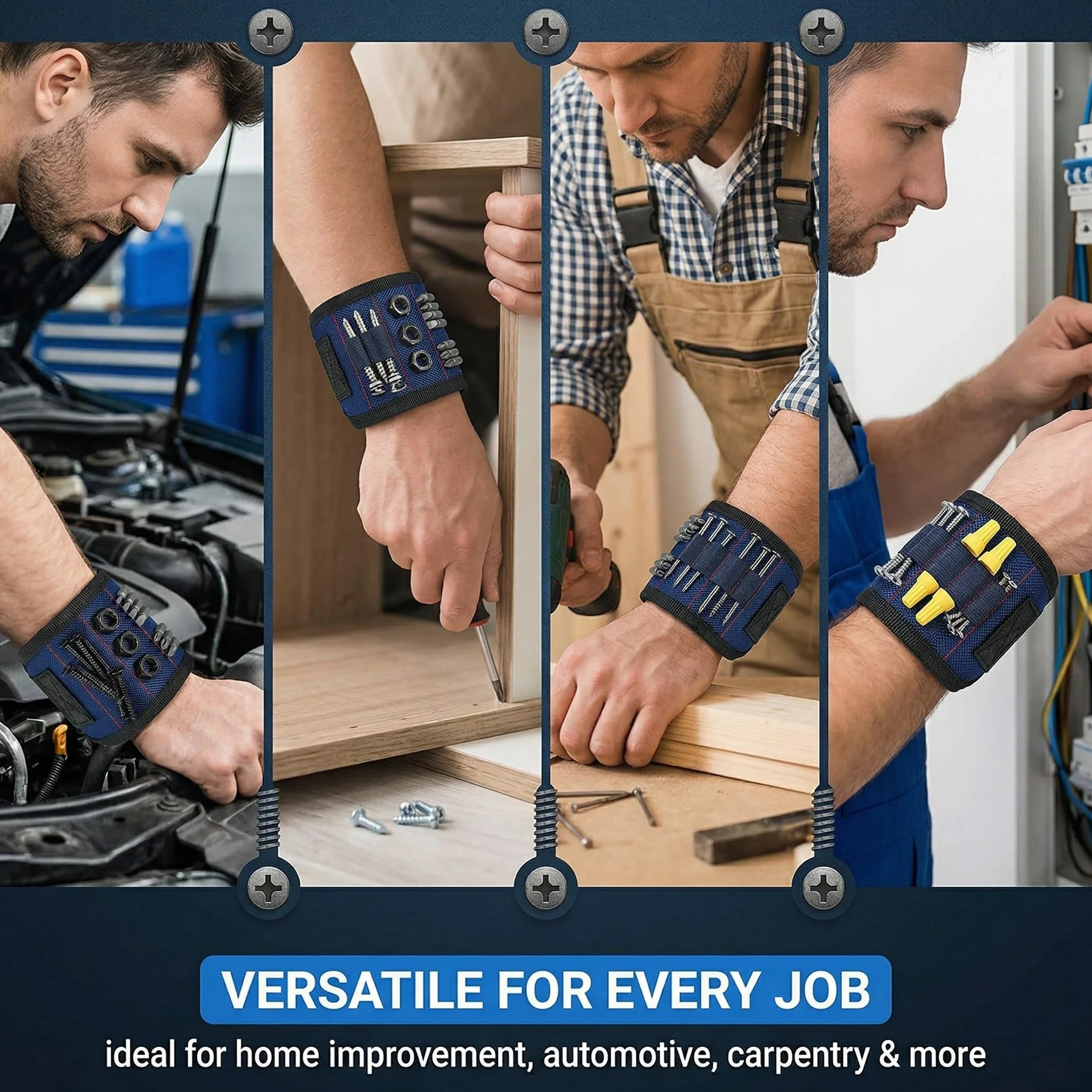 Bracciale Magnetico con 15 Potenti Magneti, Polsino Magnetico per Viti Chiodi e Bulloni, Regalo Uomo Originale per Festa del Papà e Compleanno
