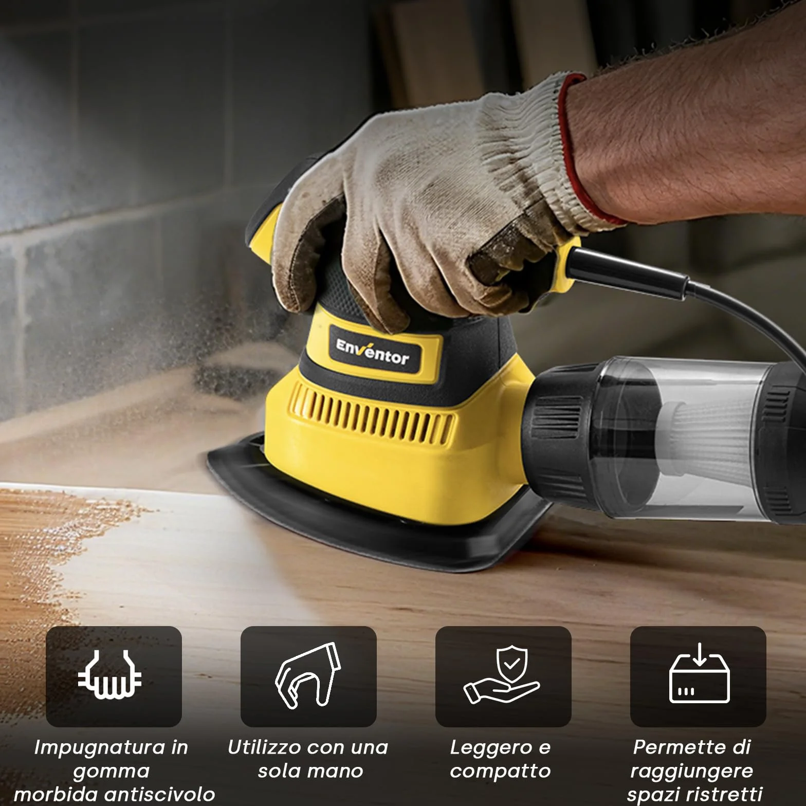 Enventor Levigatrice Mouse 210W 15000RPM Carta Vetrata 16PCS Contenitore Polvere Legno Metallo