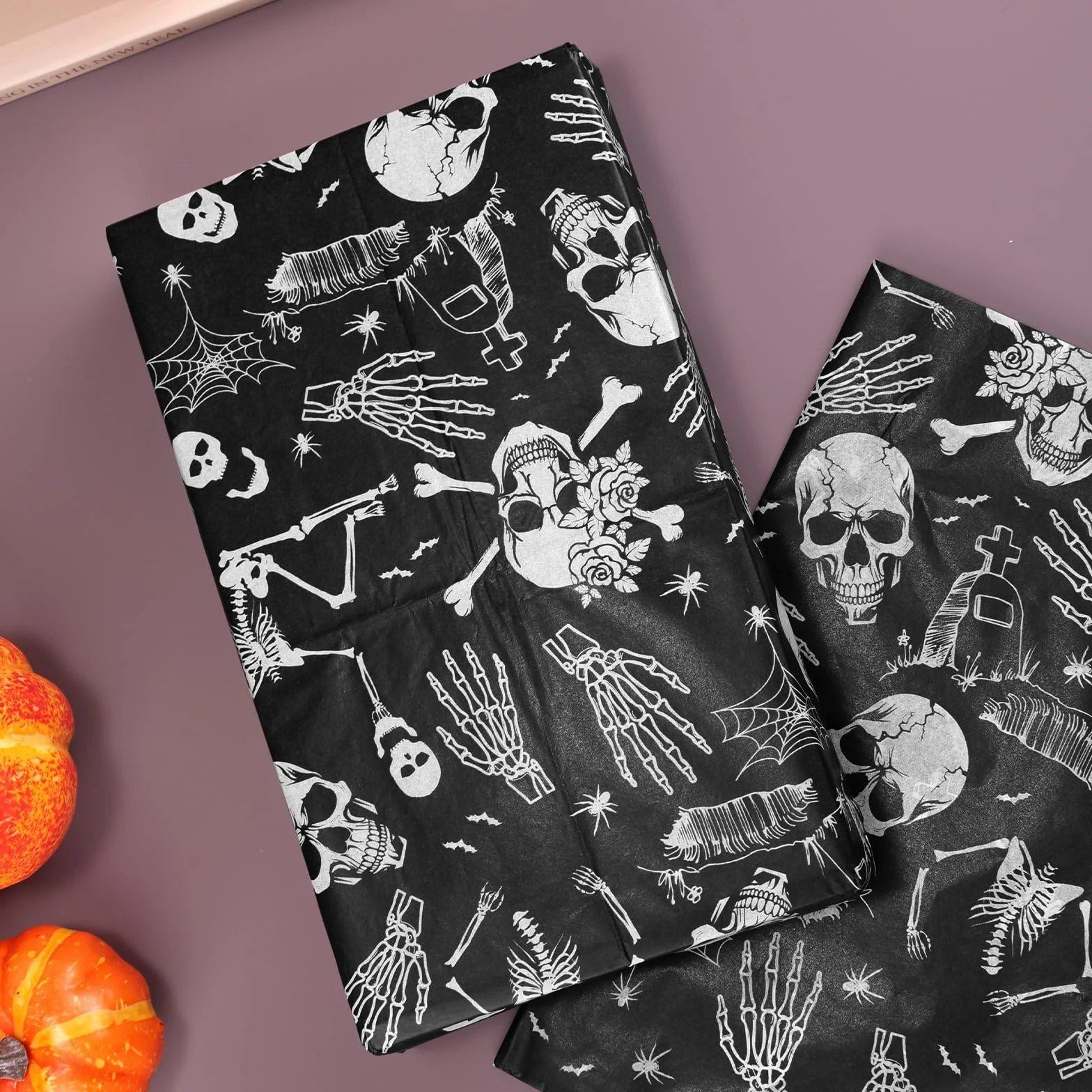 30pz Carta Velina di Halloween, 50x35cm Carta da Regalo con Motivo a Teschio Cartas Velina Pieghevole per Decorazioni per Feste di Halloween