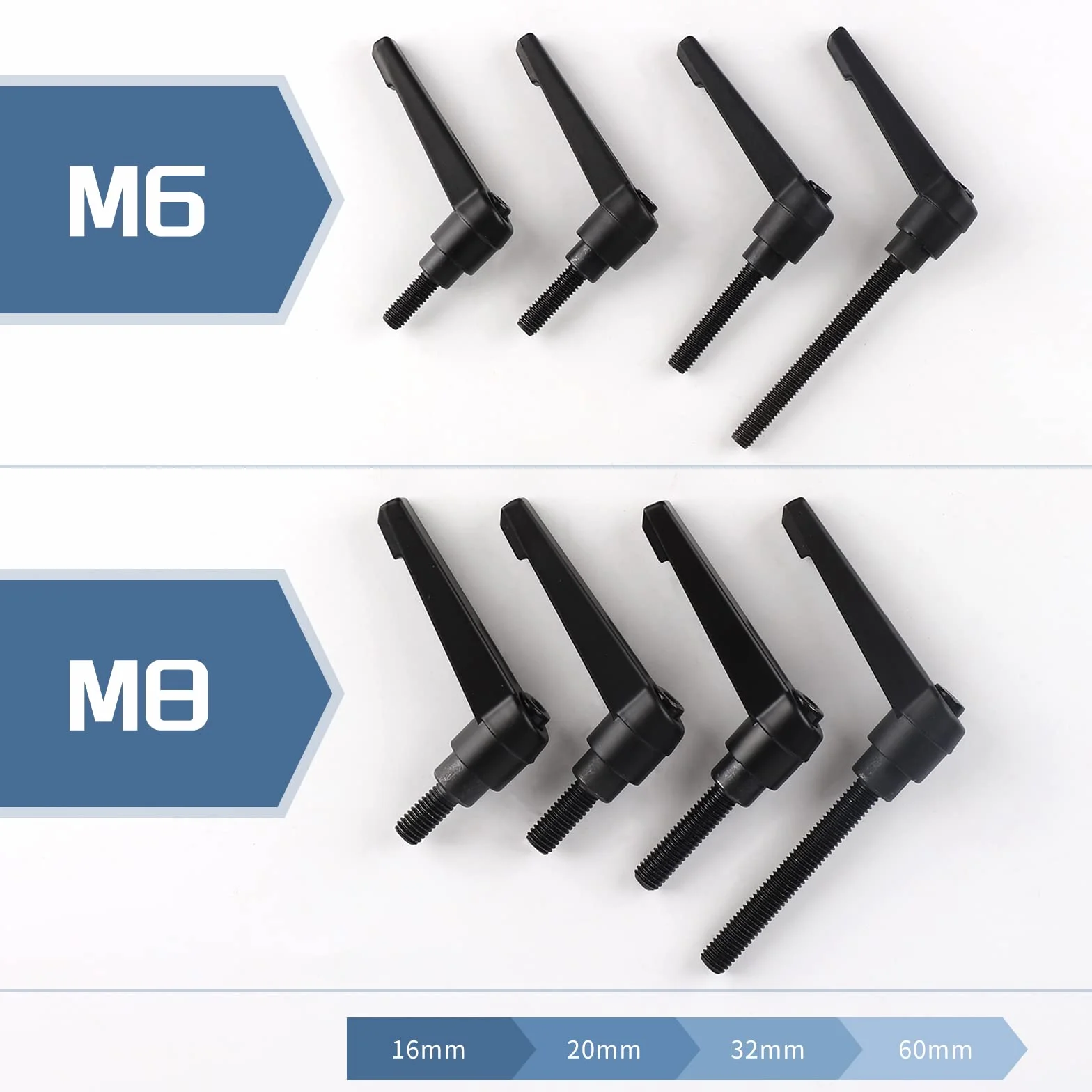 efuturetime 4 Pcs Maniglie a Leva di Serraggio M8-20mm Maniglia a Ripresa di Boccaggio Regolabile in Acciaio al Carbonio Nero