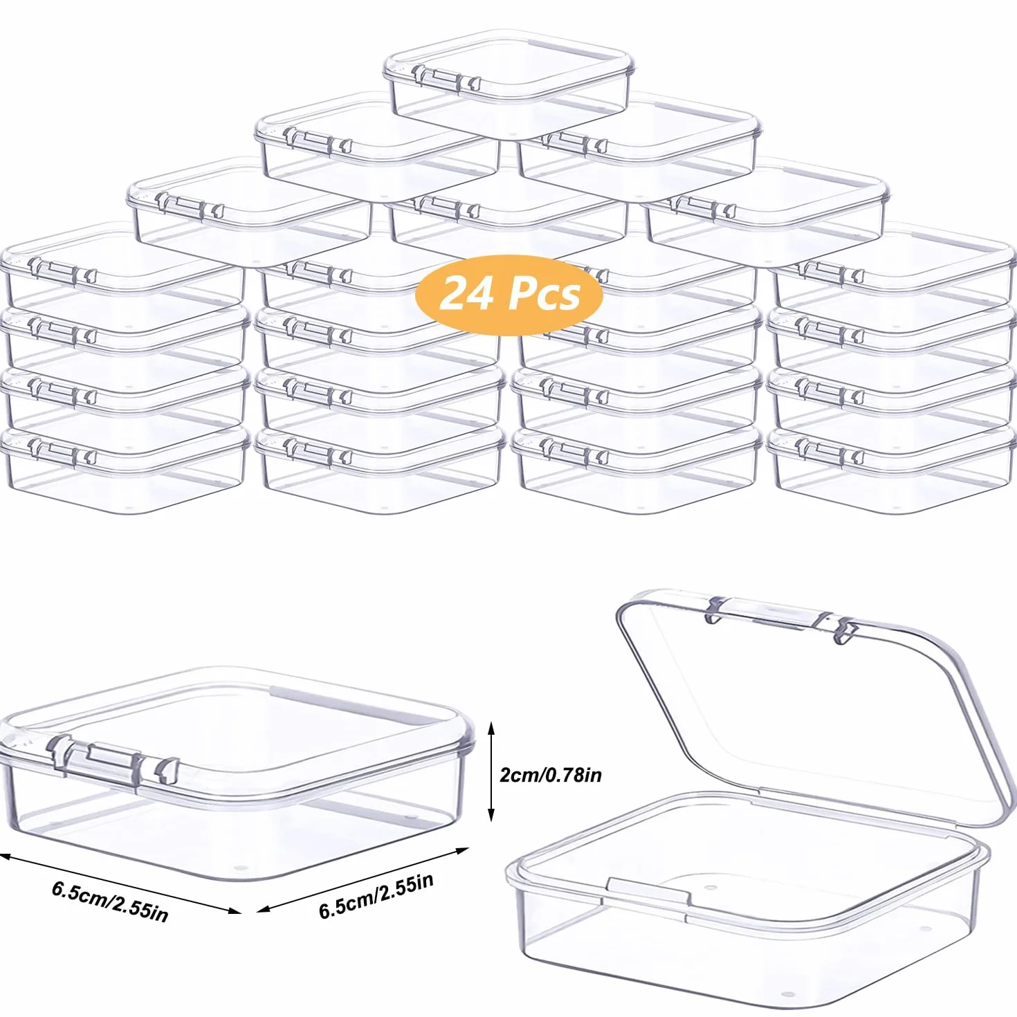 Scatole Plastica Trasparente con Coperchio 24 Pezzi 6.5x6.5x2cm Mini Porta Oggetti