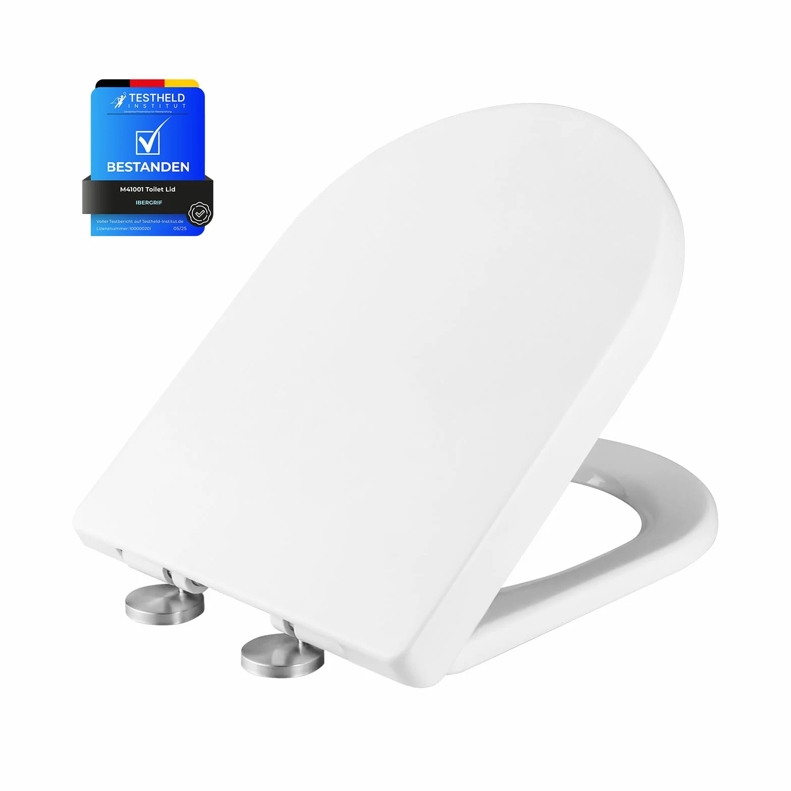 Ibergrif M41001 Sedile WC, Copriwater Universali D Forma, Tavoletta WC con Chiusura Ammortizzata Soft-Close, Sgancio Rapido, Plastica Antibatterico Facile da Pulire, Bianco