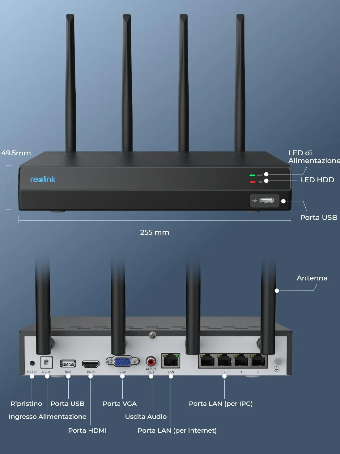 Reolink RLN12W NVR 4K 12CH Dual-band Wi-Fi 6 HDD 2TB H.265 Ricondizionato