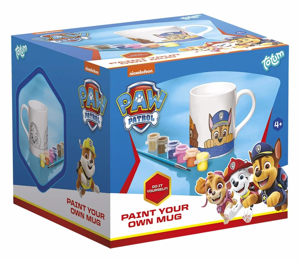 PAW PATROL Tazza da dipingere da colorare con motivi 6 colori pennelli