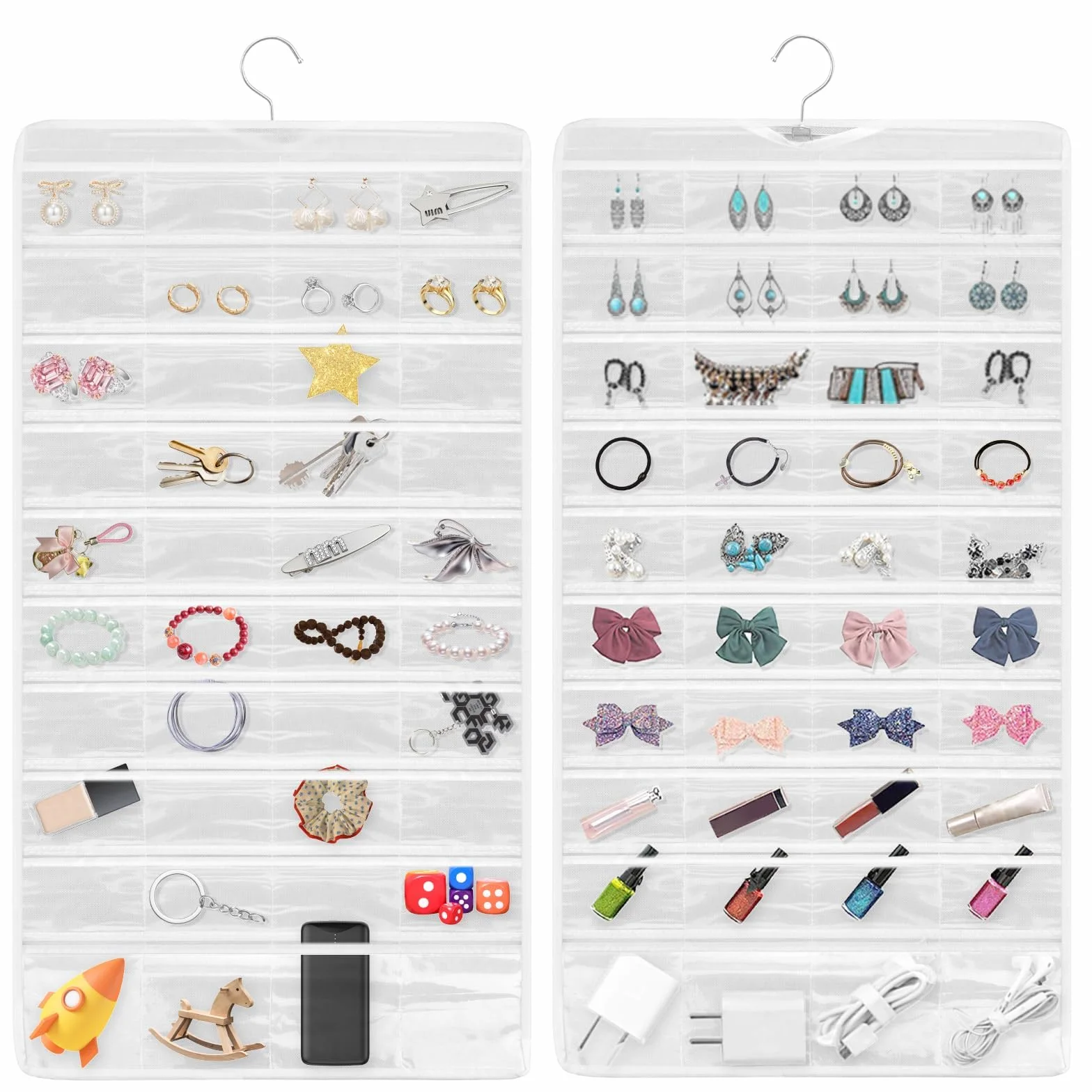 Linkstyle Organizer per Gioielli Appeso, Rotolo Doppio Lato, Borsa 80 Tasche con Gancio