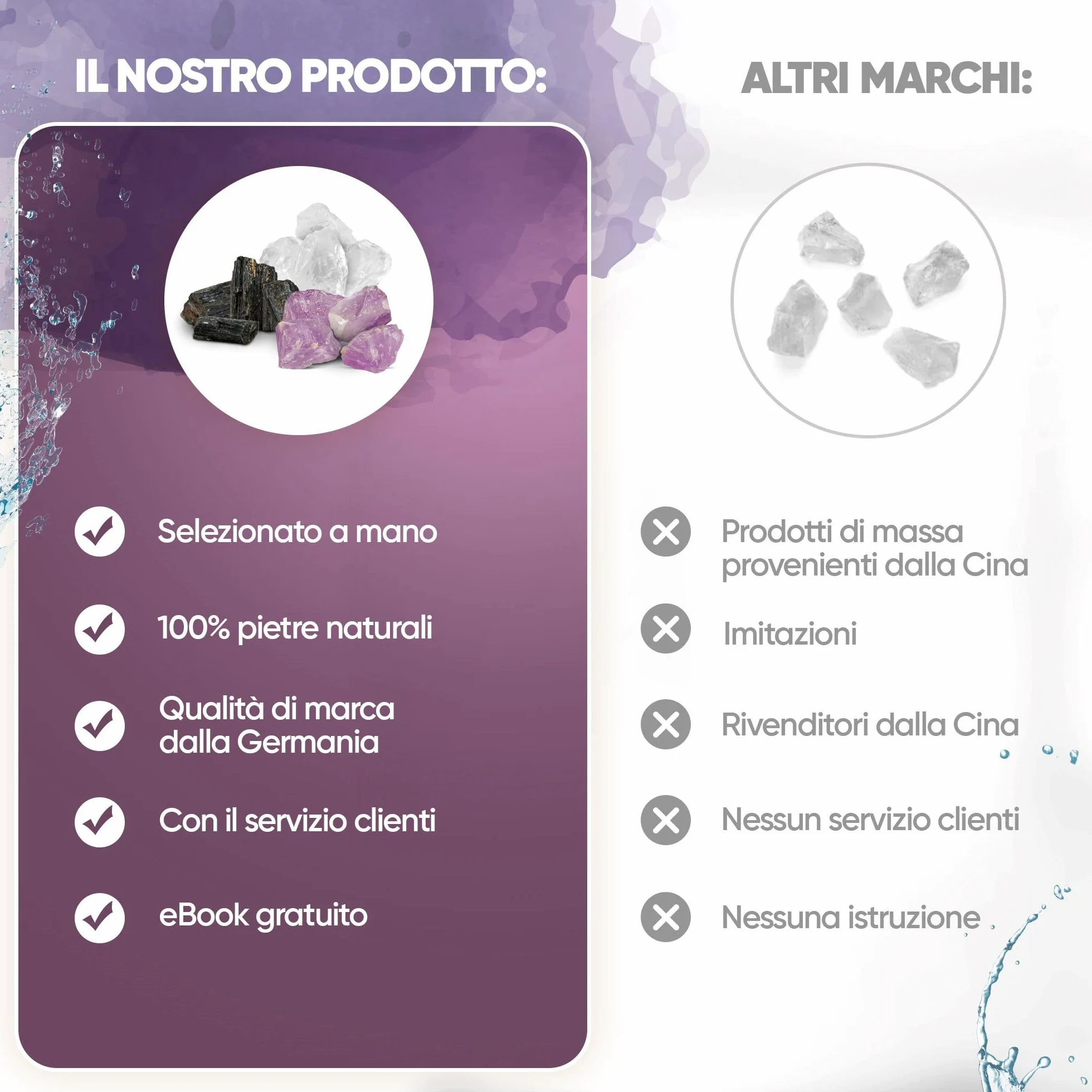 Set di pietre curative autentiche: Cristallo di rocca, Tormalina, Ametista