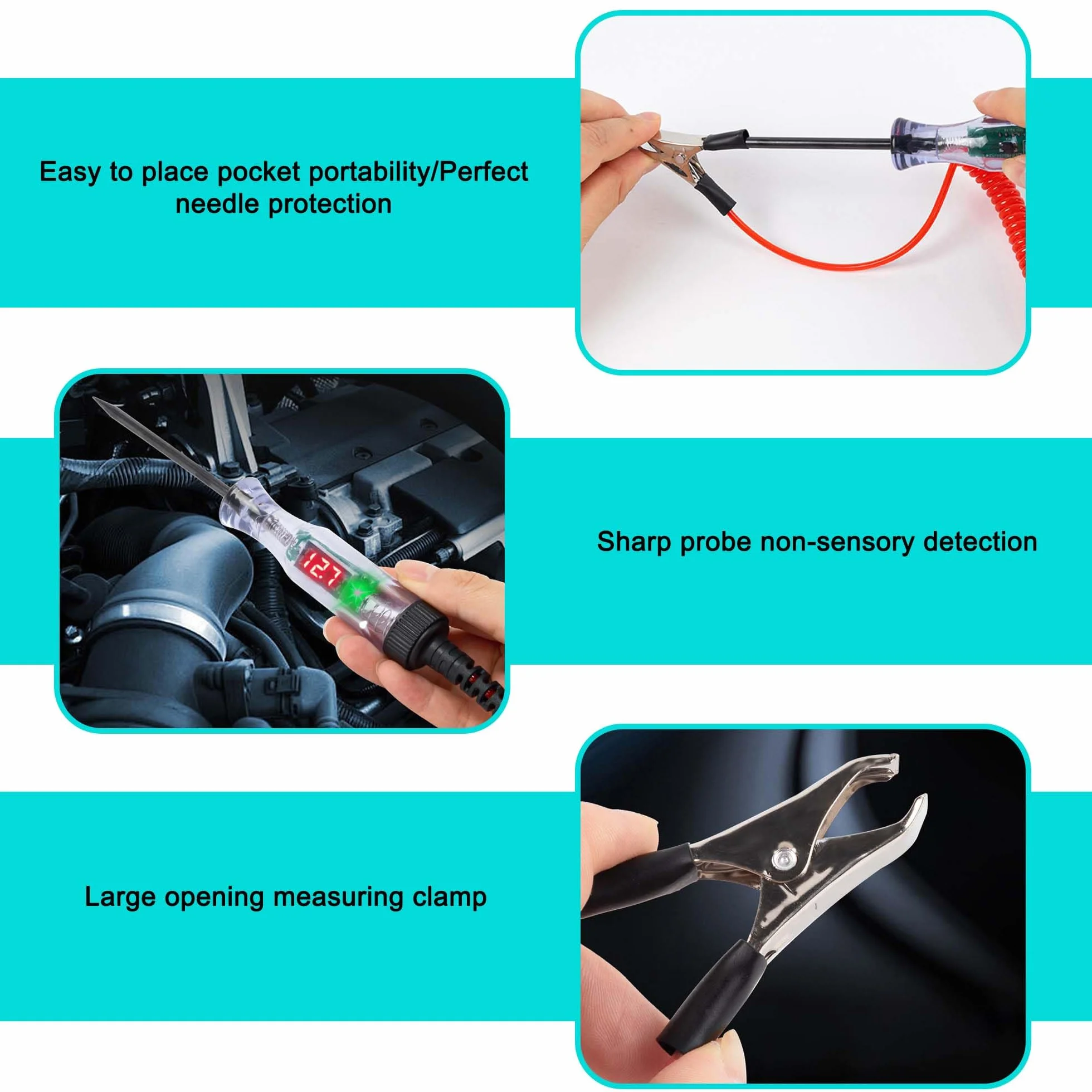 Tester di tensione per auto, 2 pezzi, 3 V-120 V, lampada di prova per auto, tester di corrente con lampada di prova e LCD digitale, tester di circuito con morsetto a coccodrillo