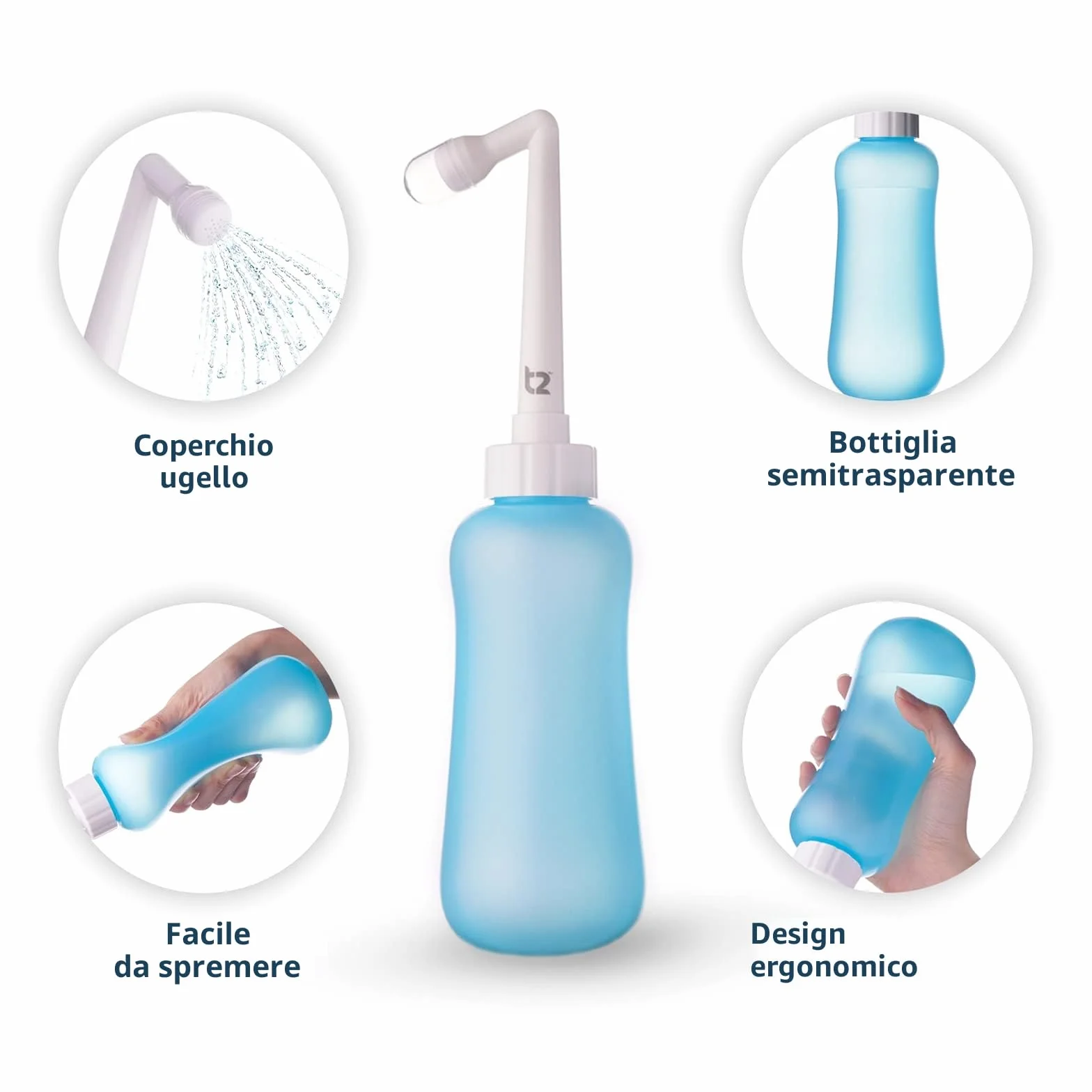 T2 Peri Bottle - Bidet Portatile da Post Parto, Sollievo dal Dolore Perineale - Da 450 ml con Ugello a 60°, Custodia Lavabile - Borsa Ospedaliera Essenziale per la Maternità, Regali per la Neo-Mamma