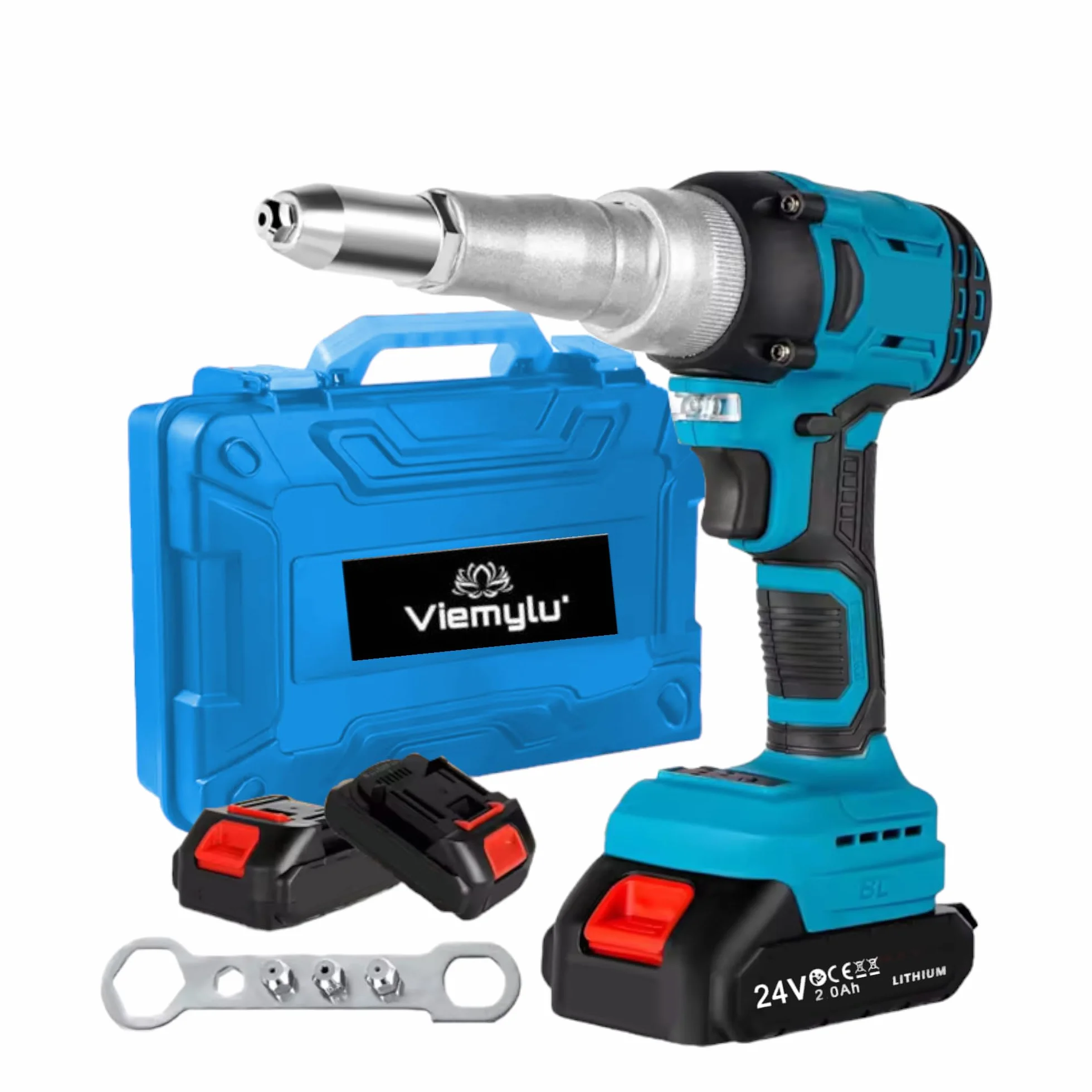 Rivettatrice a Batteria 24V Brushless – Rivettatrice Automatica per Rivetti Ciechi 3-5 mm, Forza di Trazione 10000N, Coppia 140 Nm, 2 Batterie Incluse