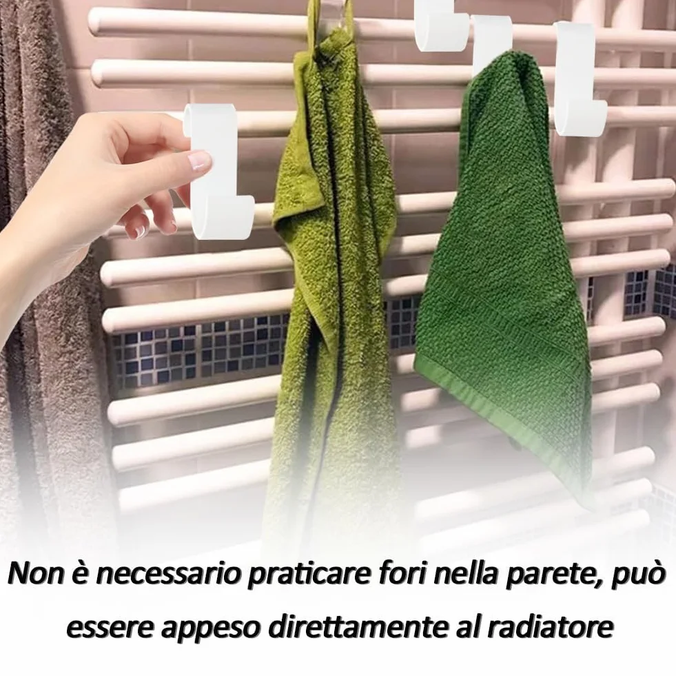 Ganci per Termoarredo Bagno in ABS Antiruggine Impermeabile Senza Foratura Regolabili 4 Pezzi