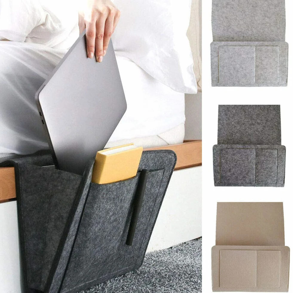 Comodino Feltro Storage Bag con Tasche Letto Divano Scrivania Appeso Organizzatore per Telefono Riviste Tablet Telecomandi