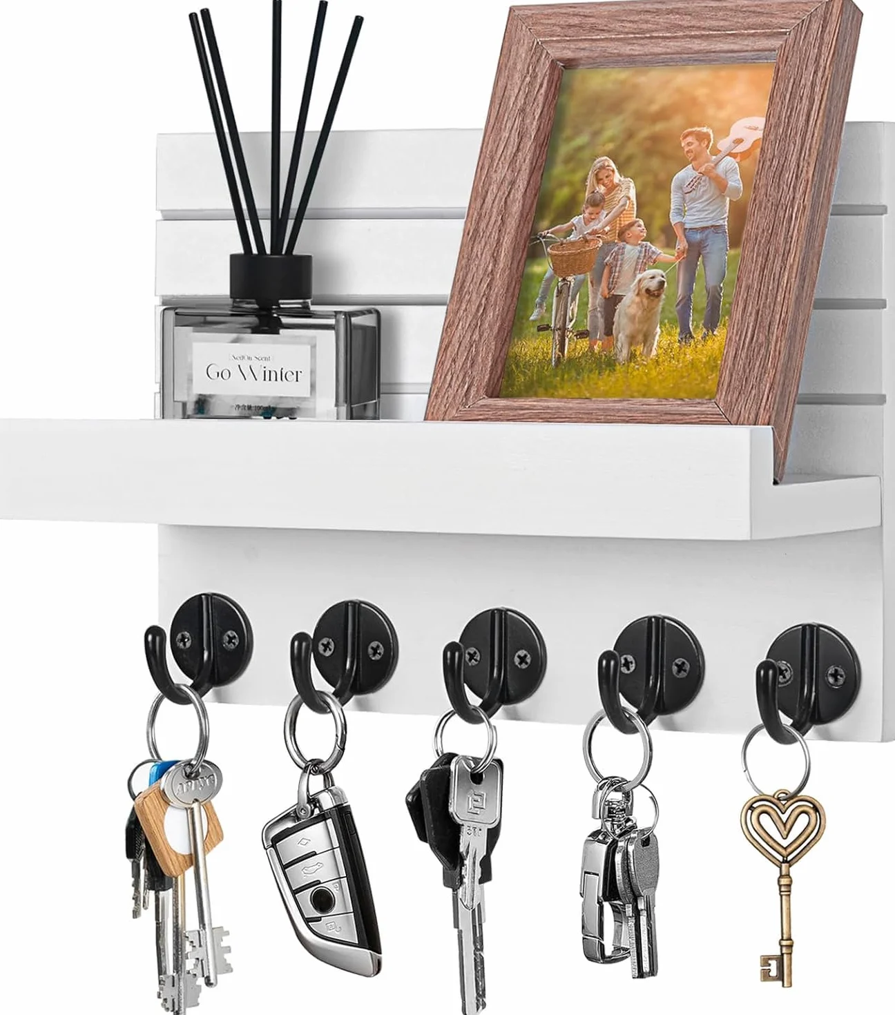 Portachiavi da Parete in Legno 5 Ganci Multifunzione per Ingresso Cucina Ufficio