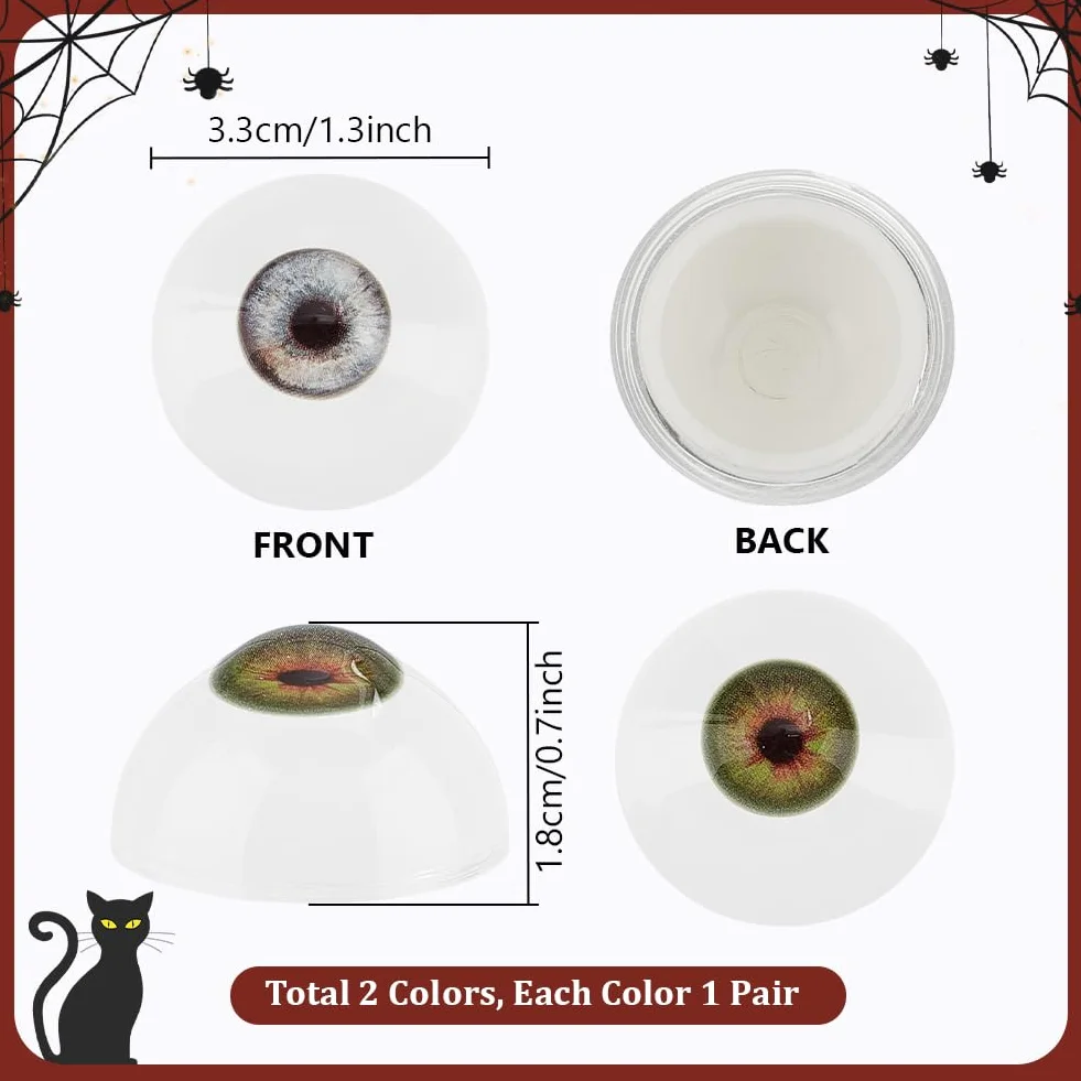 PH PandaHall 2 Paia 32mm Occhi Umani Realistici Grandi Acrilico Bulbi Oculari Cavi Occhi per Halloween Decorazioni Artistiche Sculture Oggetti di Scena Burattini Creazione di Gioielli
