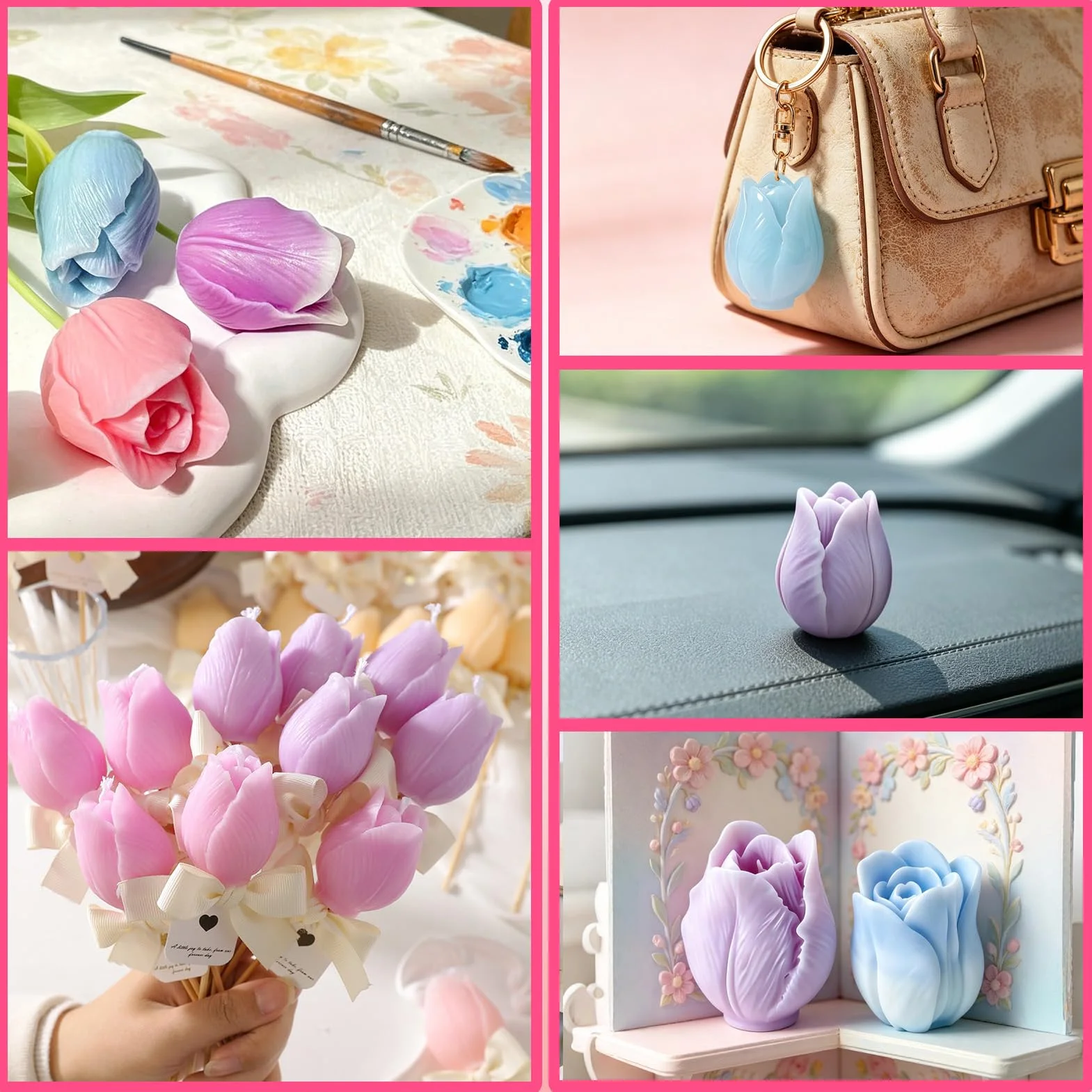 4 Pezzi 3D in Stampi Cera Tulipano, Stampo Tulipano per Candele, Stampi in Silicone a Forma di tulipano, per Realizzare Candele e Sapone, Regalo di Festa, Decorazioni per la Casa