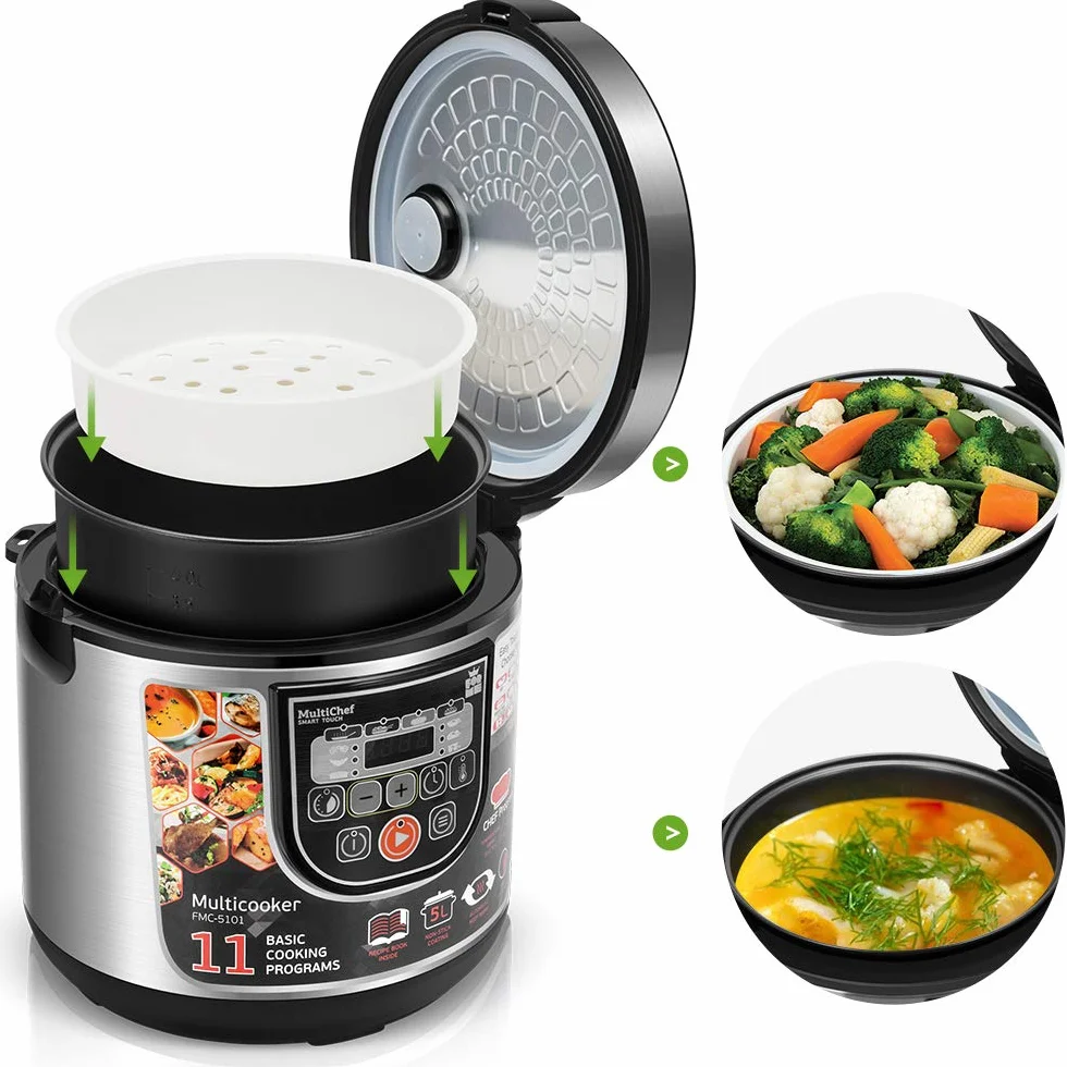 ForMe Pentola Multiuso Cuociriso 5L I Multifunzione 860W I 11 Funzioni Programmabili Funzione Keep Warm I Timer di Ritardo I Pannello LED Multicooker