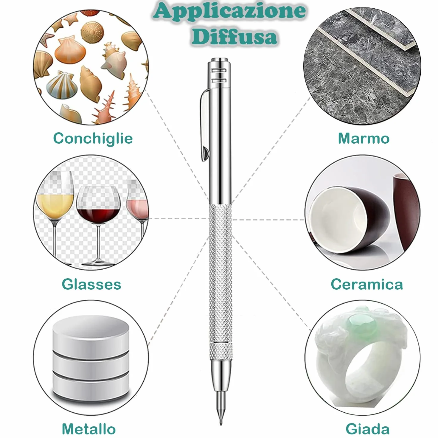 Penne Scriber Professionali (4 Pezzi), Punta in Carburo di Tungsteno, per Incisione Precisa su Acciaio Inox, Vetro, Ceramica, con Clip e Magnete (Argento)