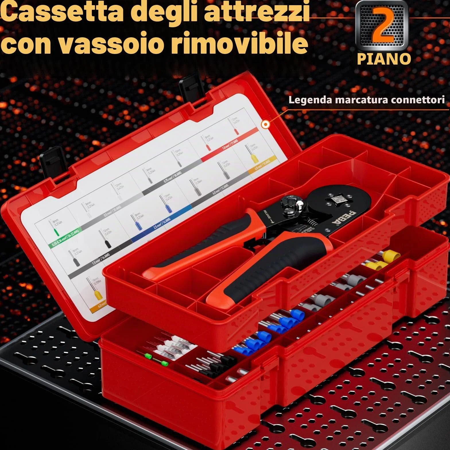 PEBA Set Pinza Crimpatrice per Tubetti Terminali 0,25-10mm², Kit Professionale 21 Misure Puntalini in Rame Viola, Crimpatura Quadrata 0,08-10mm²/AWG 28-7, Standard DIN 46228